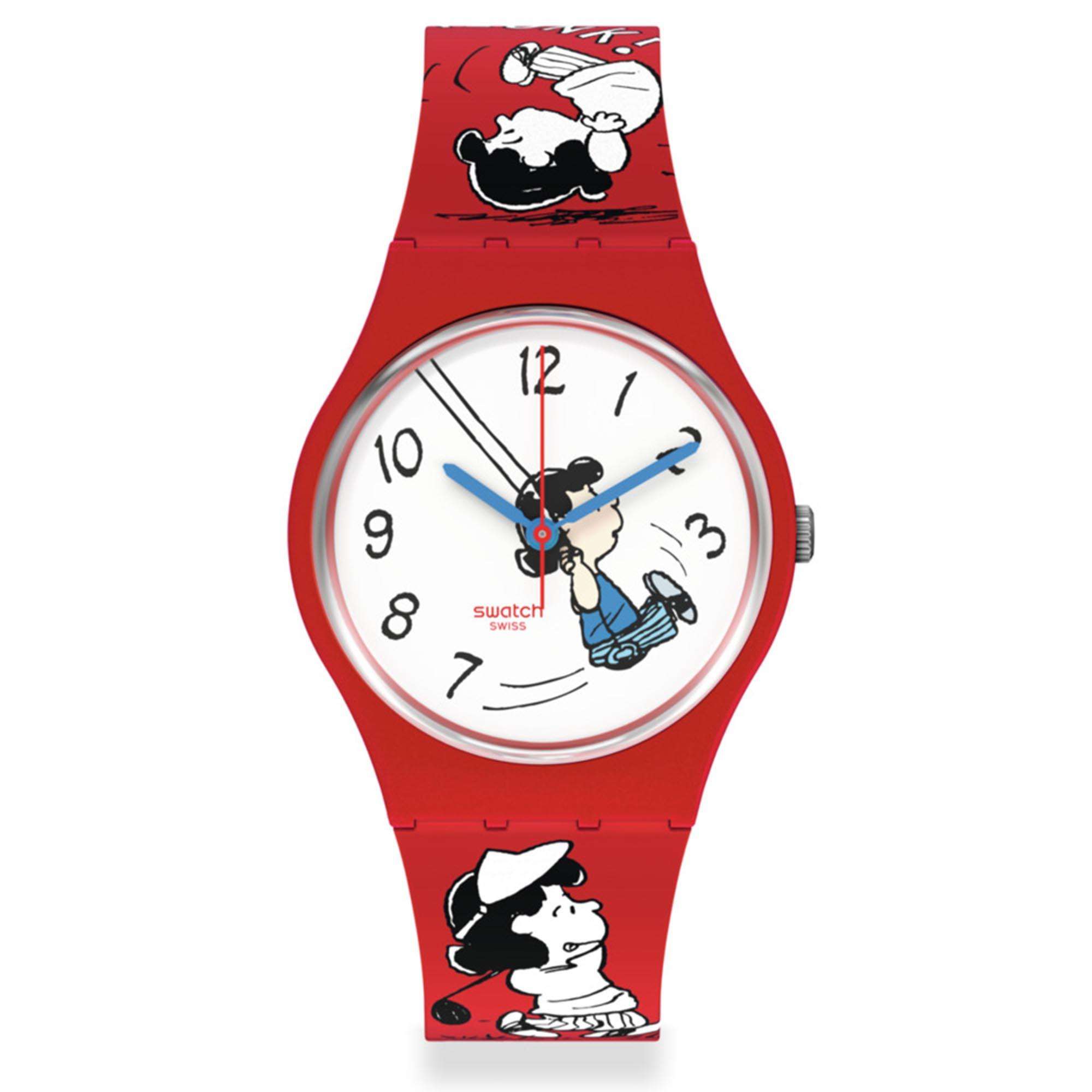 Swatch Peanuts Lucy Klunk! White Dial Red Silicone Strap Unisex Watch SO28Z106