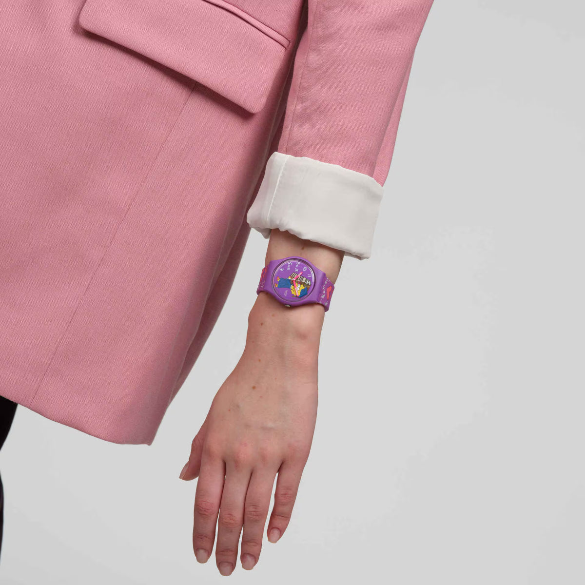 Swatch Simpsons Lisa Class Act Purple Dial Silicone Strap Unisex Watch SO28Z118