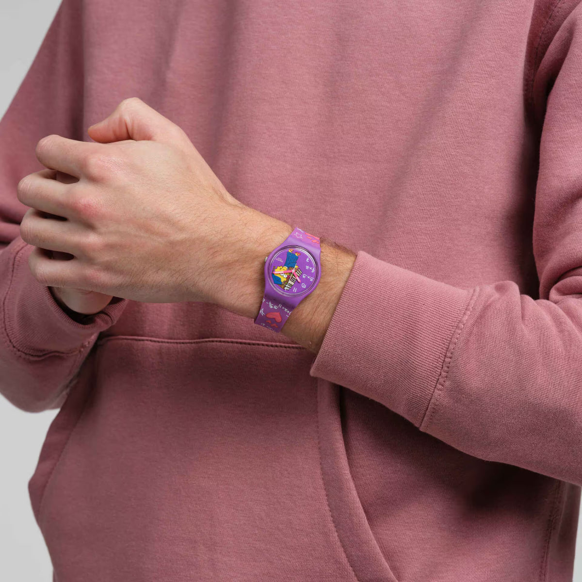 Swatch Simpsons Lisa Class Act Purple Dial Silicone Strap Watch SO28Z118