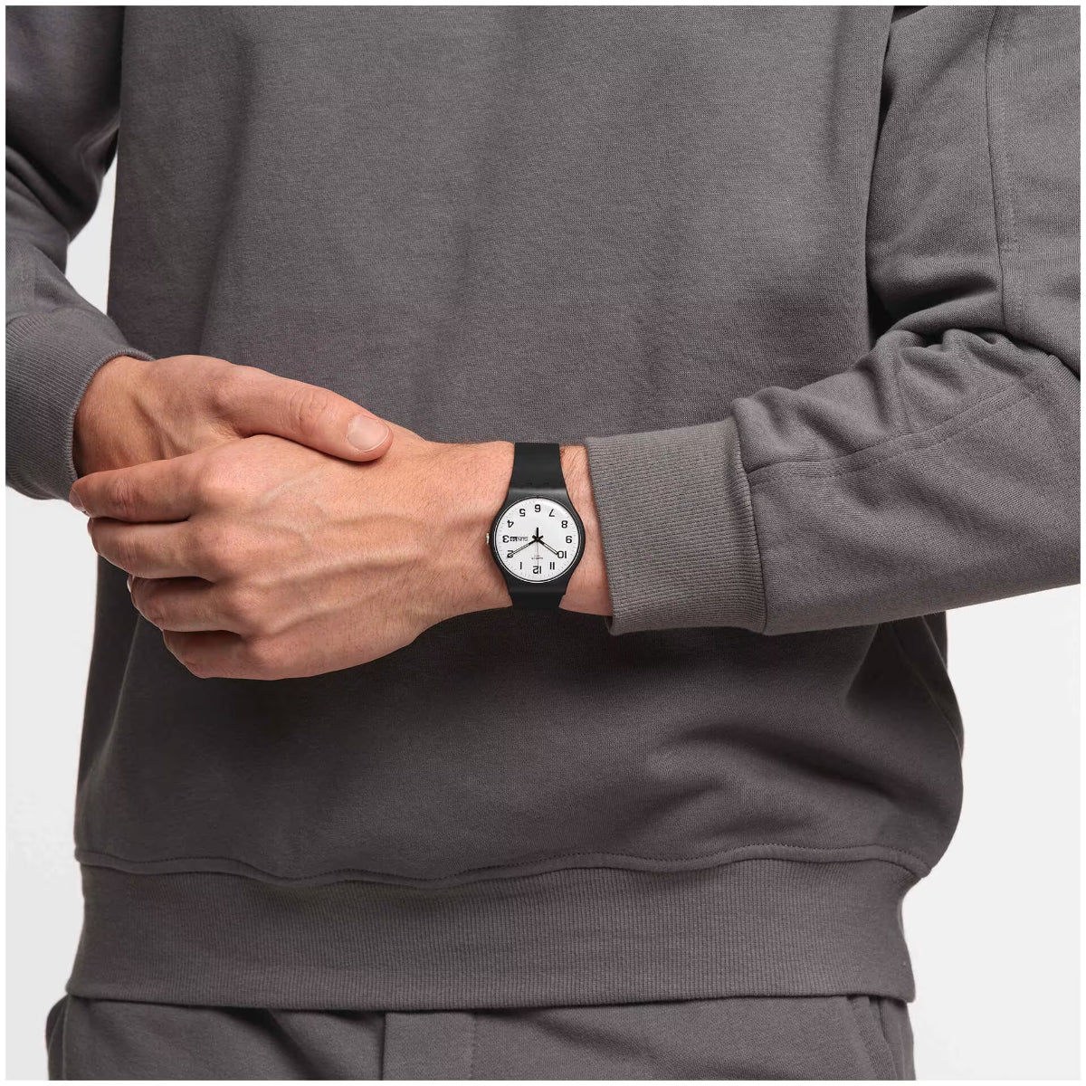 Swatch New Gent Classic Twice Again White Dial Black Strap Unisex Watch SO29B7O3