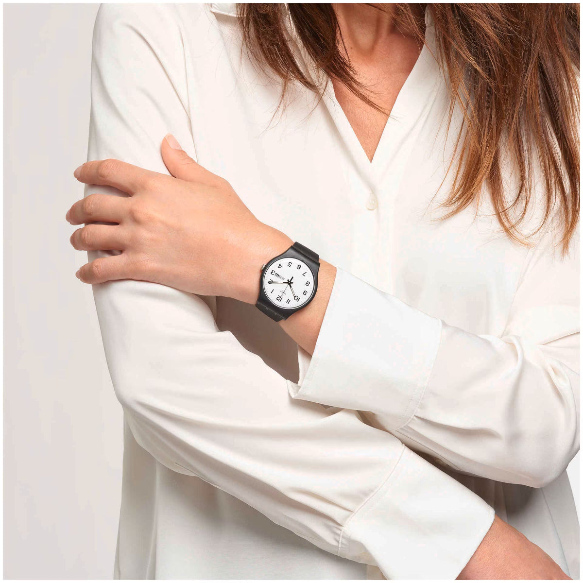 Swatch New Gent Classic Twice Again White Dial Black Strap Unisex Watch SO29B7O3