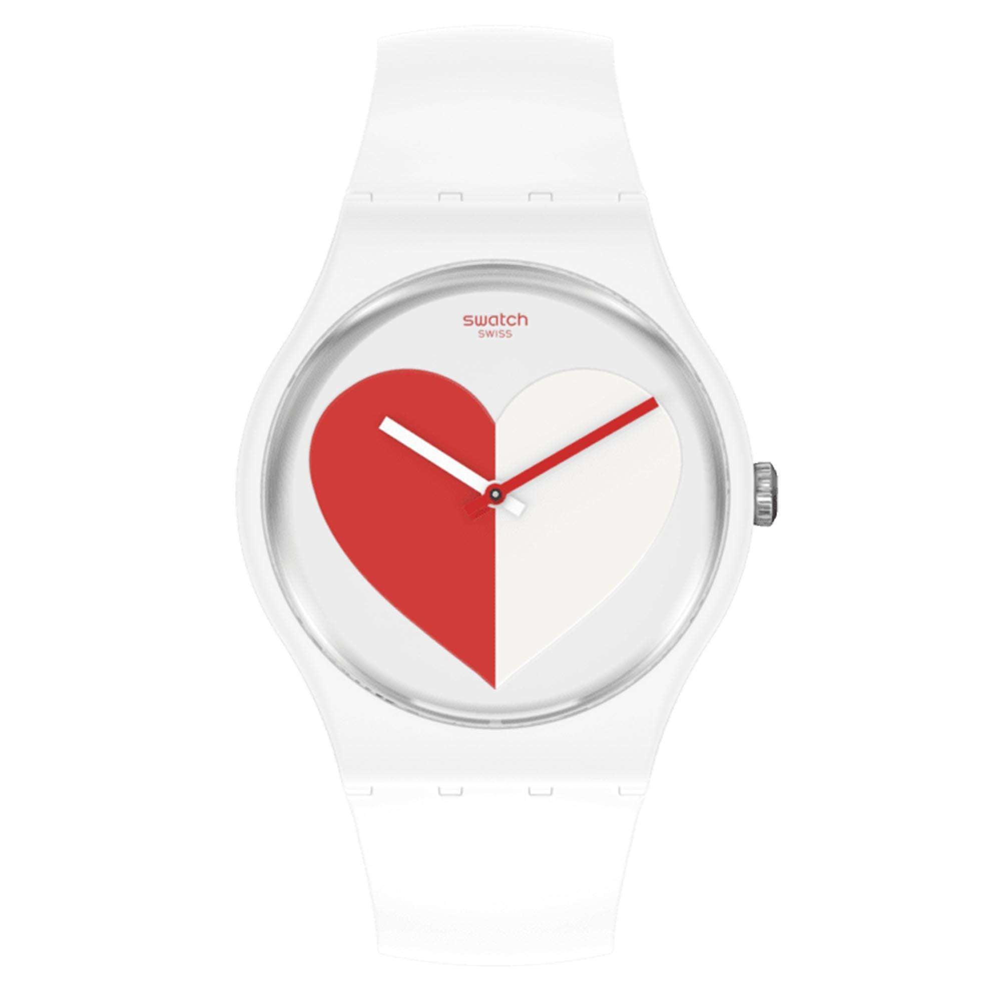 Swatch New Gent Half <3 Red Quartz White Dial White Silicone Strap Unisex Watch SO29Z113