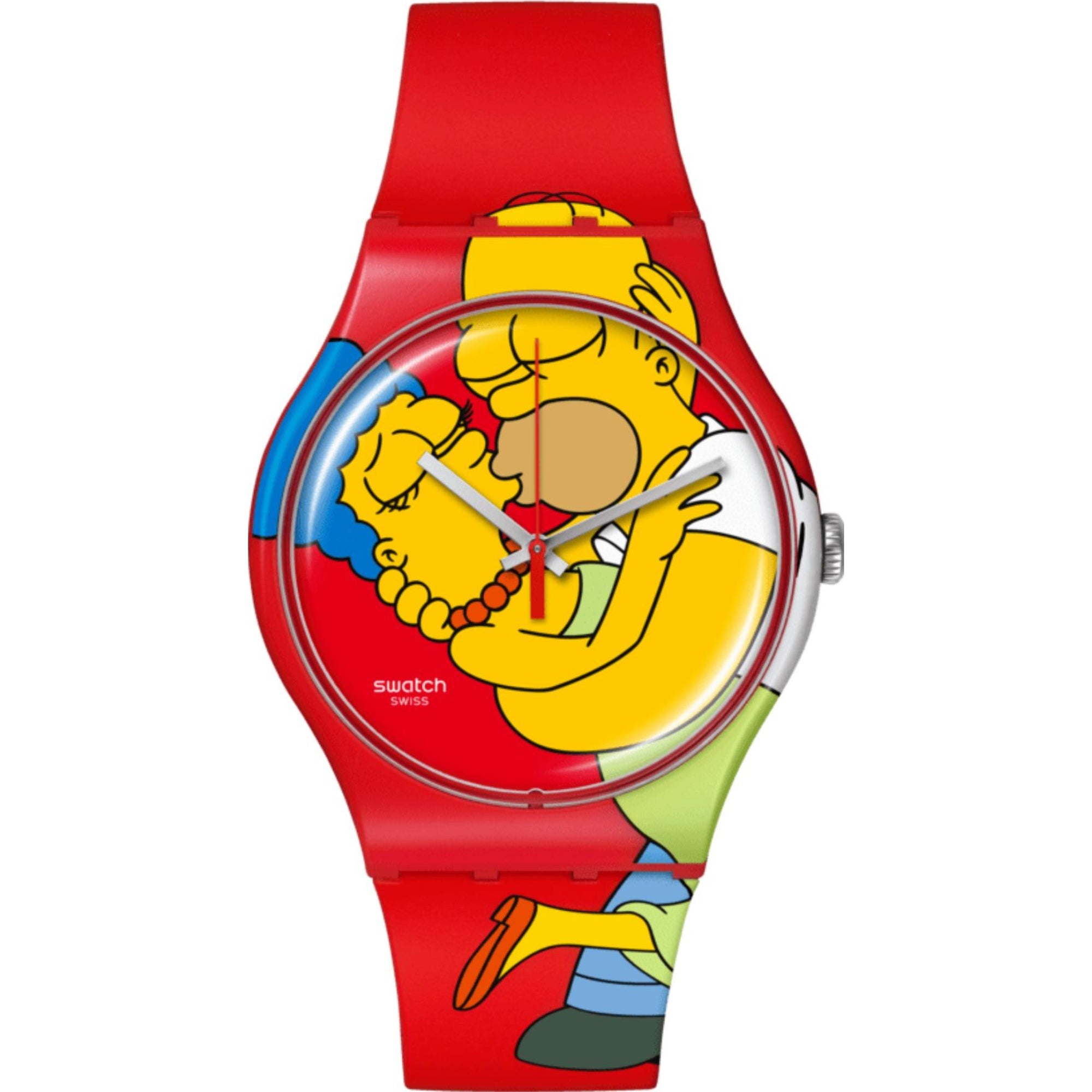 Swatch The Simpsons Collection Sweet Embrace Quartz Red Dial Silicone Strap Unisex Watch SO29Z120