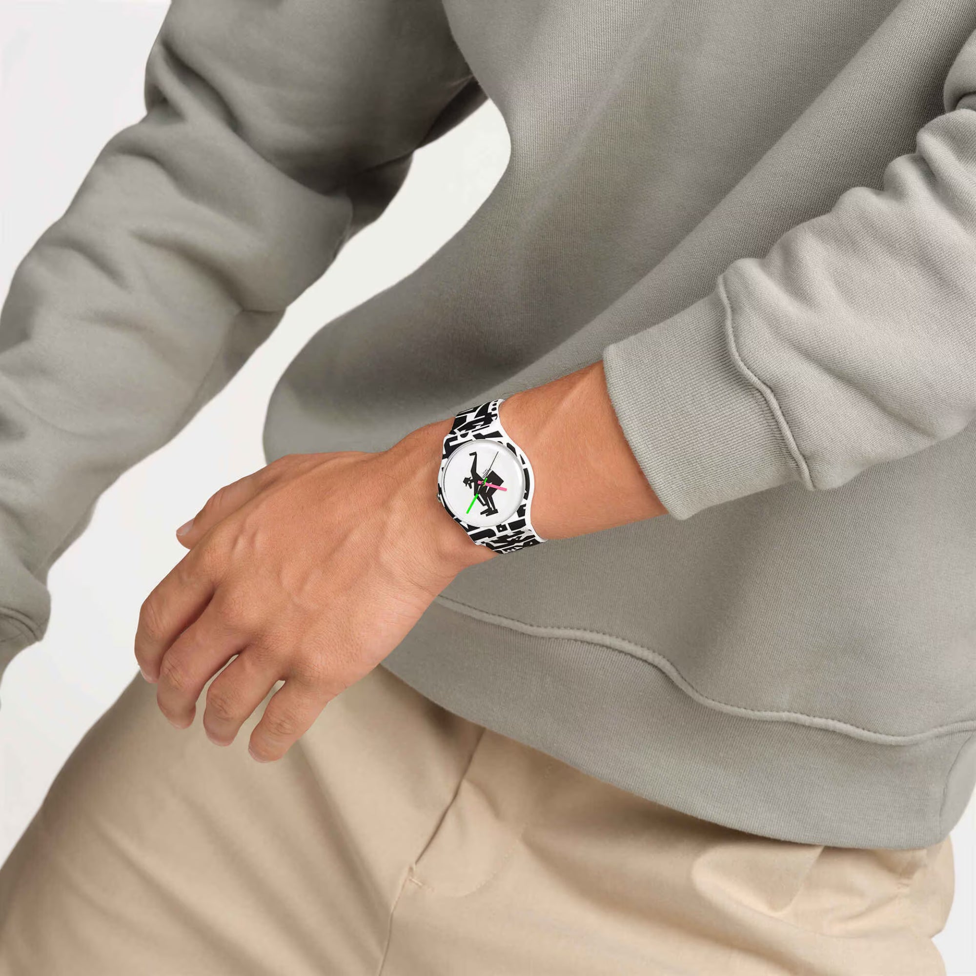 Swatch Quartz Break Free FROM THE ARCHIVE Illustrated Dial Transparent Silicone Strap Unisex Watch SO29Z147 SO29Z147