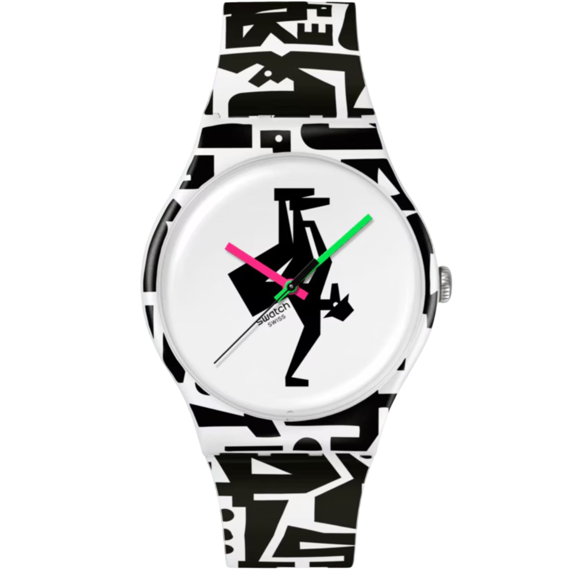 Swatch Quartz Break Free FROM THE ARCHIVE Illustrated Dial Transparent Silicone Strap Unisex Watch SO29Z147 SO29Z147