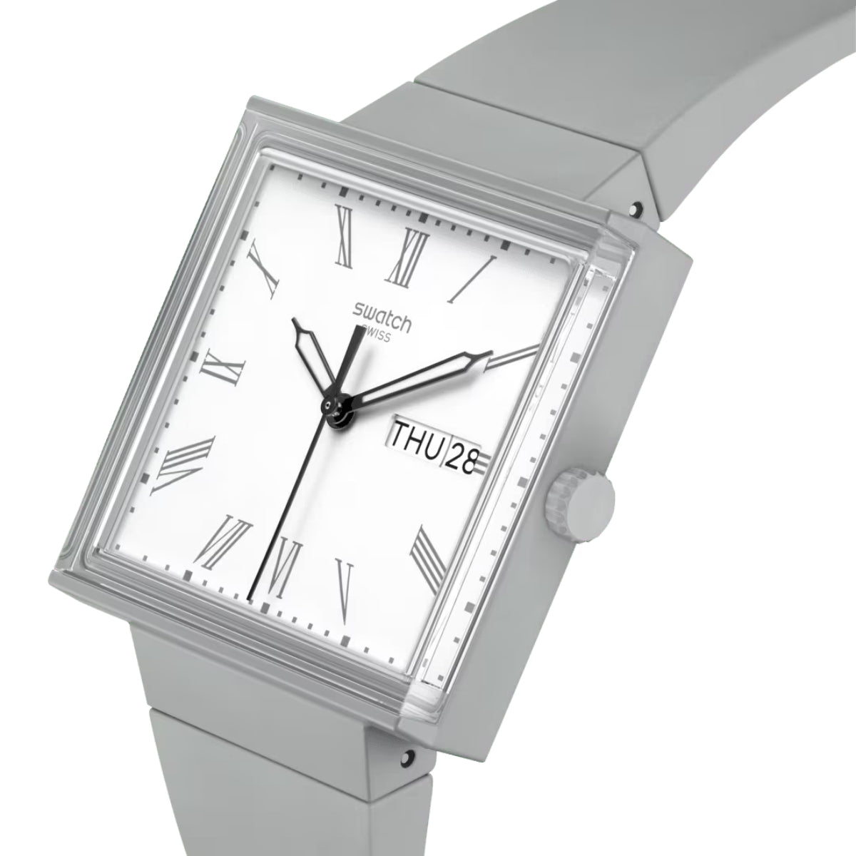 Swatch WHAT IF...GRAY? Square Bioceramic White Dial Bio-sourced Strap Watch SO34M700