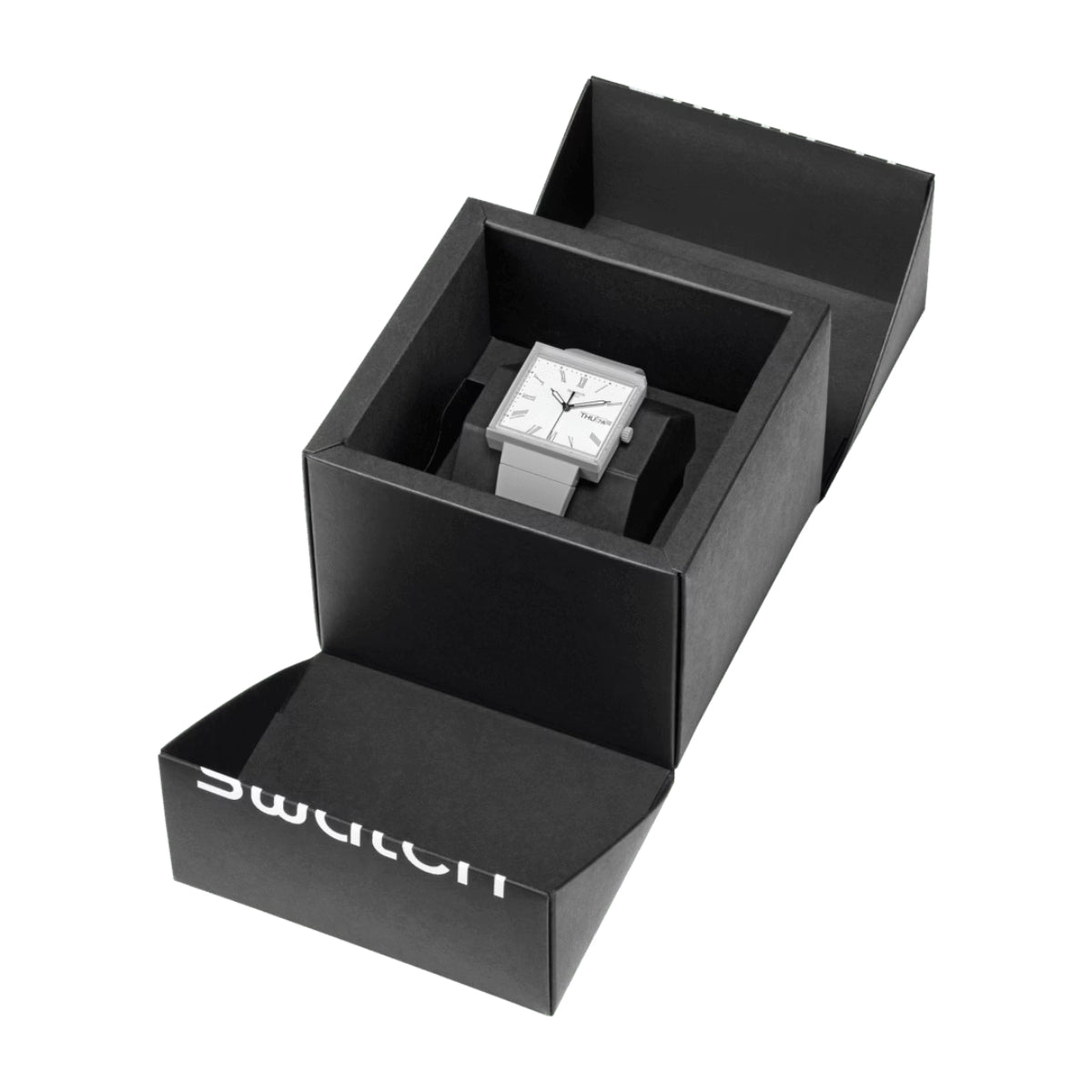 Swatch WHAT IF...GRAY? Square Bioceramic White Dial Bio-sourced Strap Watch SO34M700