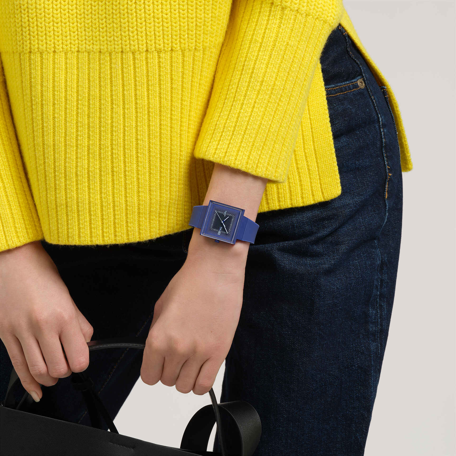 Swatch Squarely Blacklight Dark Blue Dial Silicone Strap Unisex Watch SO34N700