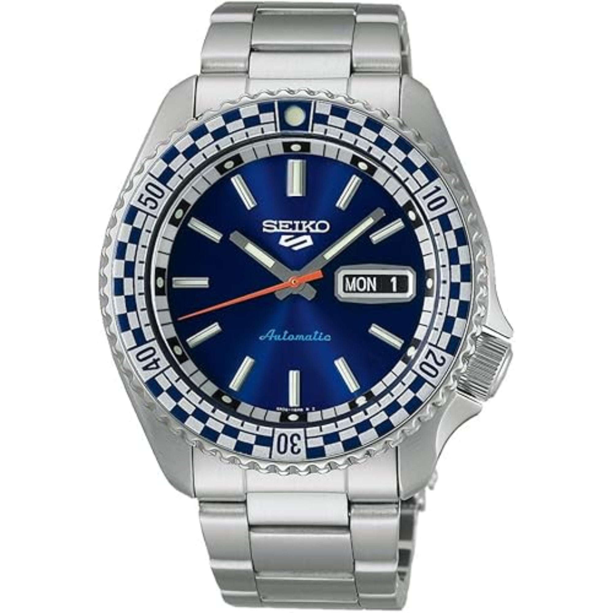 Seiko 5 Sports Checker Flag Automatic Blue Dial Steel Strap Men's Watch SRPK65K1