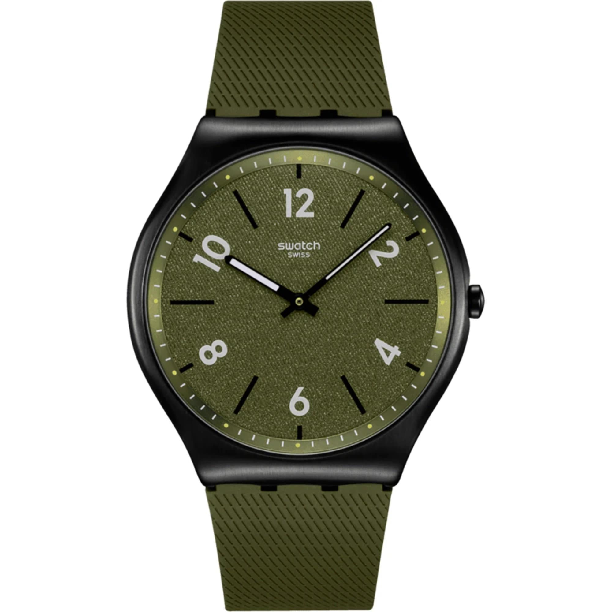 Swatch Skin Hint of Pine Green Dial Rubber Strap Unisex Watch SS07B115