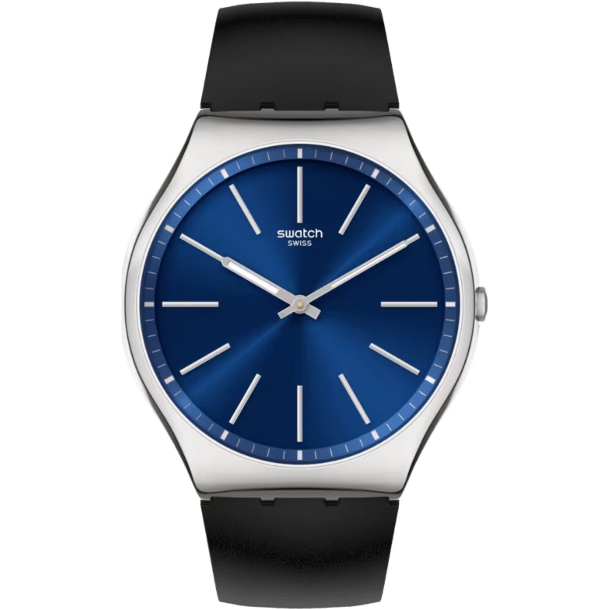 Swatch Formal Blue Dial Stainless Steel Case Black Rubber Strap Quartz Watch SS07S125