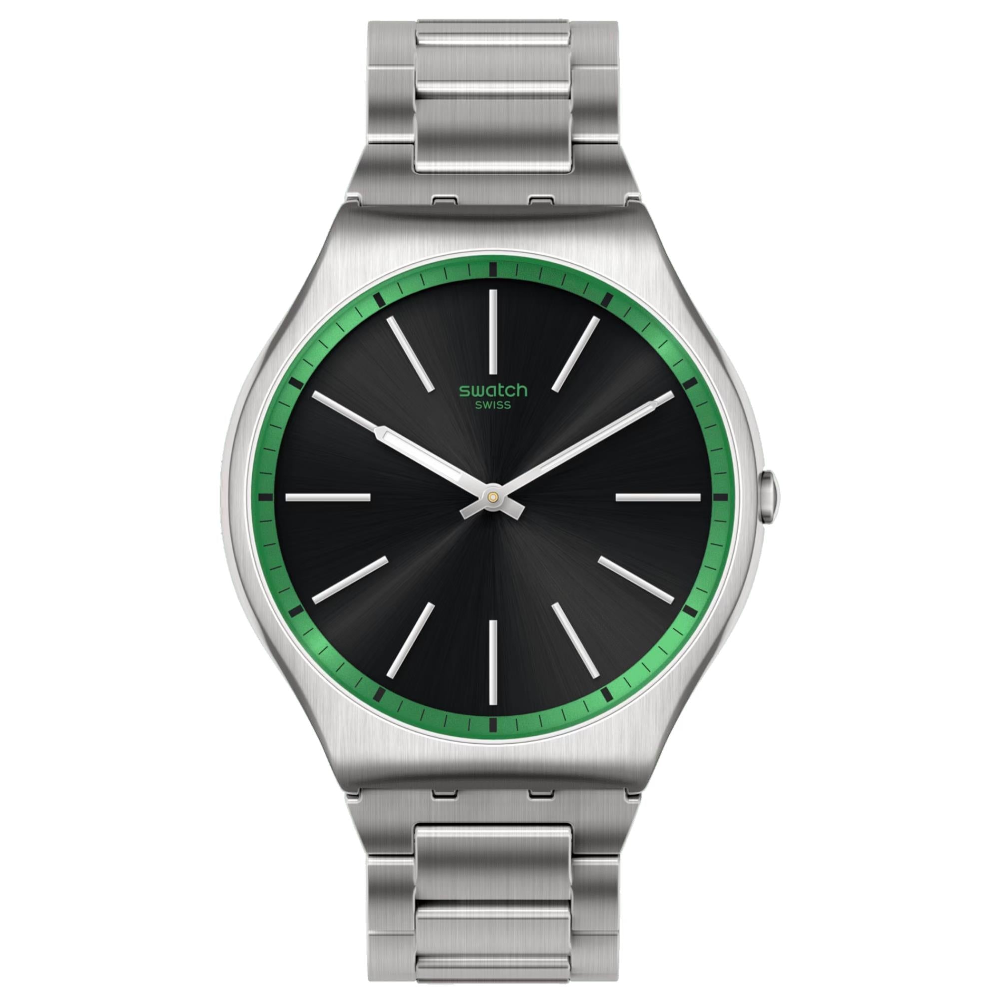 Swatch Green Graphite Quartz Black Dial Steel Strap Unisex Watch SS07S128G