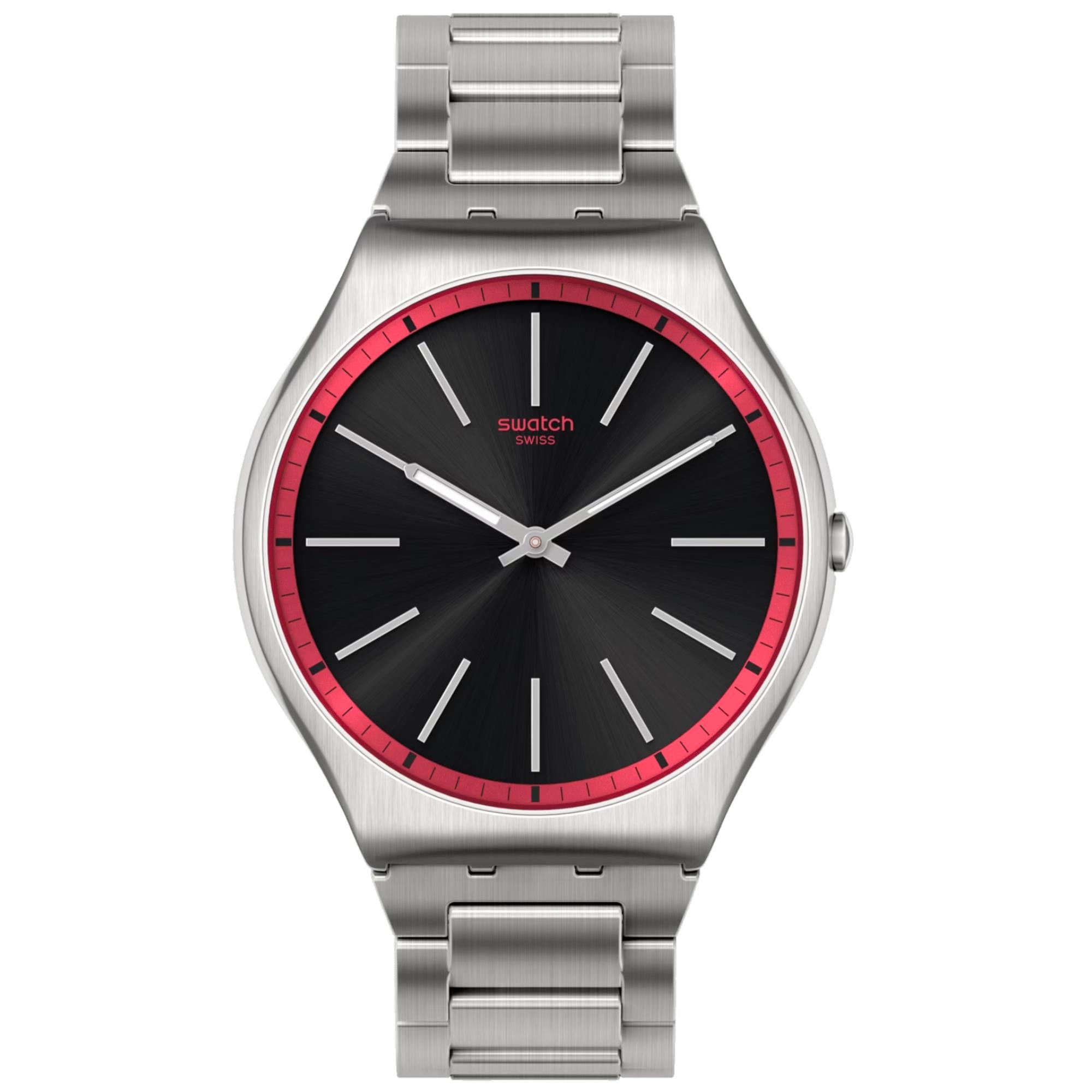 Swatch Red Graphite Quartz Black Dial Steel Strap Unisex Watch SS07S129G
