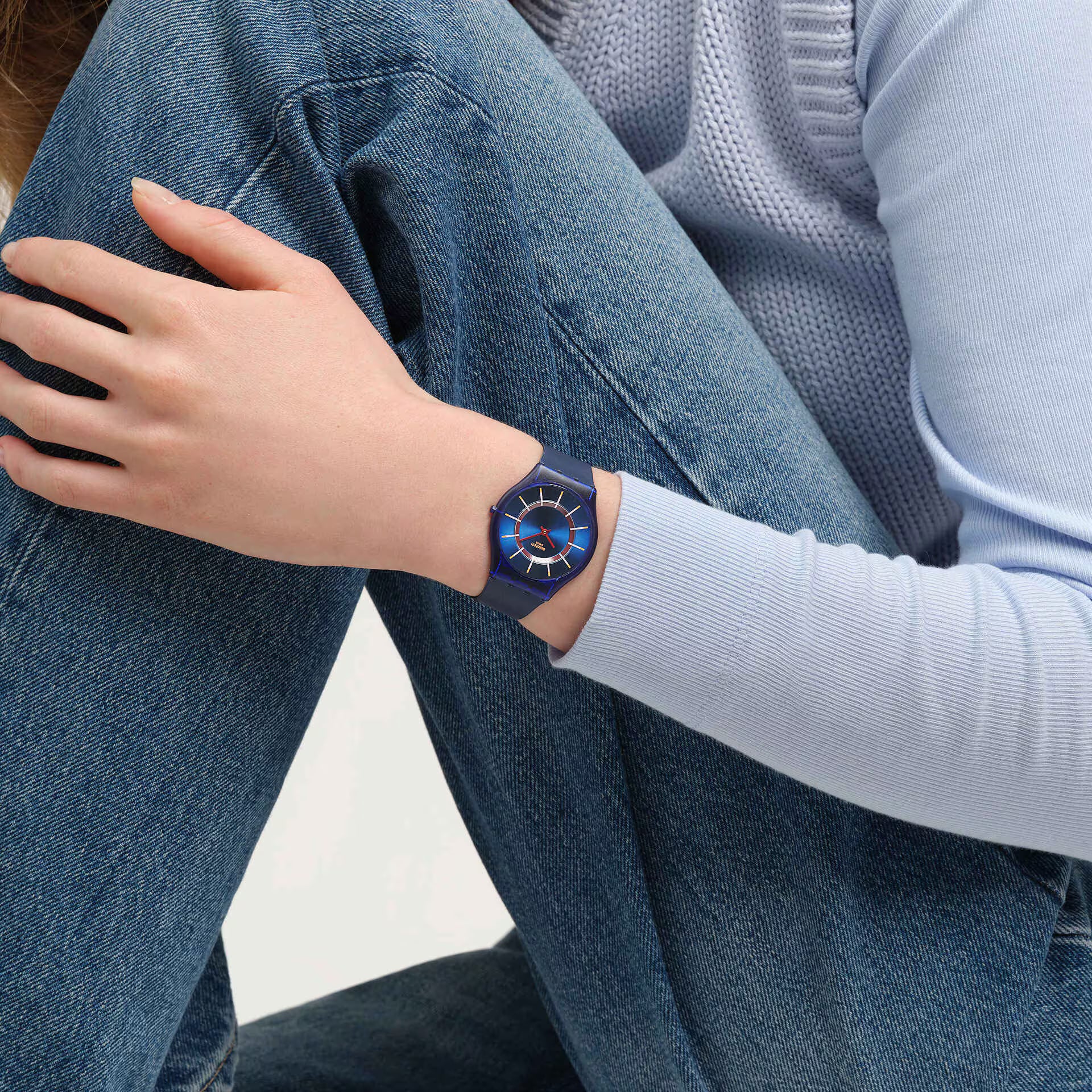 Swatch Very Jazzy Berry Blue Dial Silicone Strap Unisex Watch SS08N117