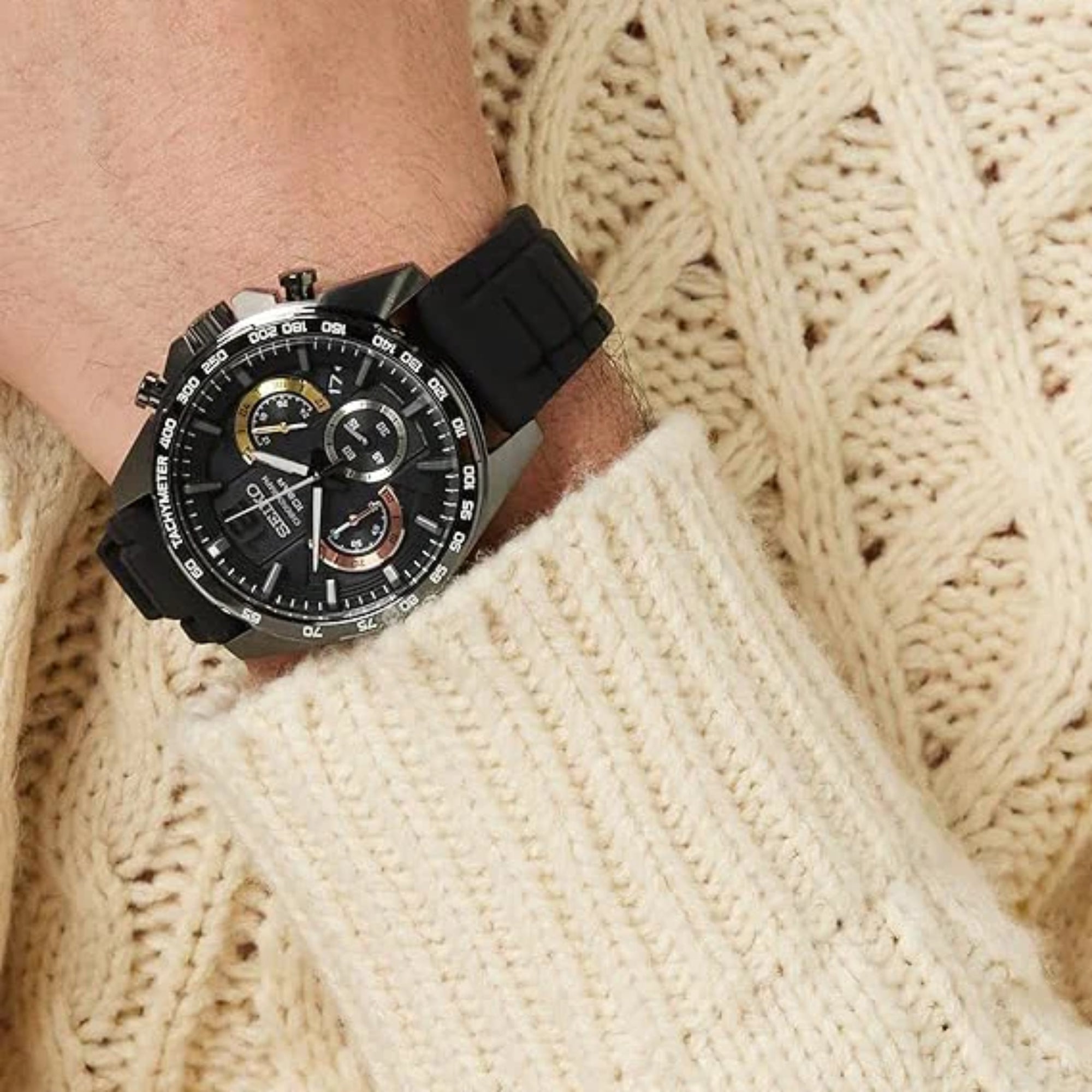 Seiko Conceptual Chronograph Black Dial Silicone Strap Men's Watch SSB349P1