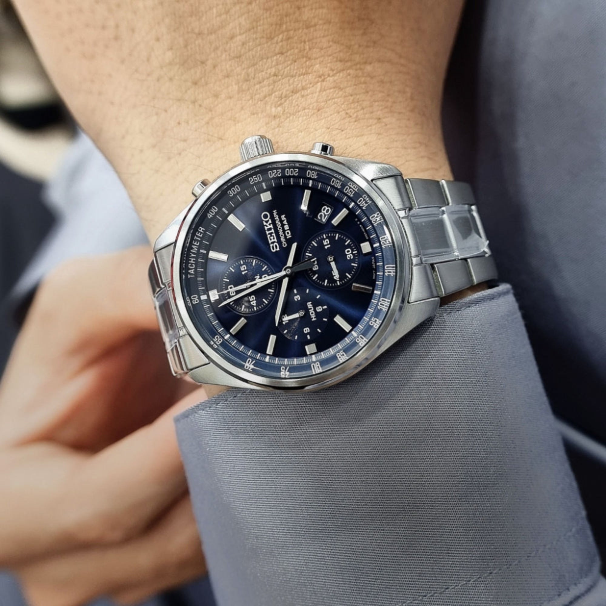 Seiko Conceptual Quartz Chronograph Blue Dial Steel Strap Men’s Watch SSB377P1