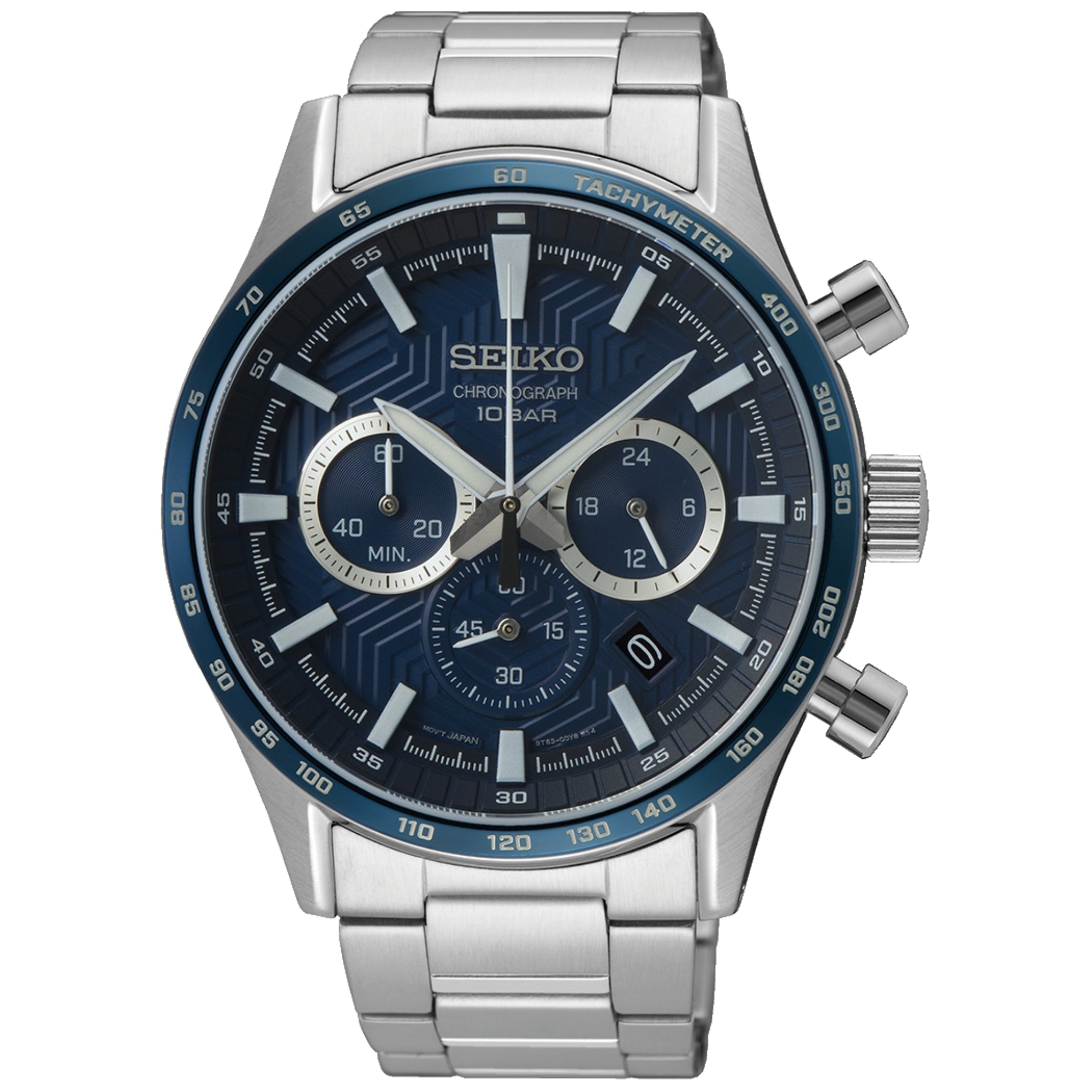 Seiko Essentials 43mm Chronograph Blue Dial Steel Mens Quartz Watch SSB445P1