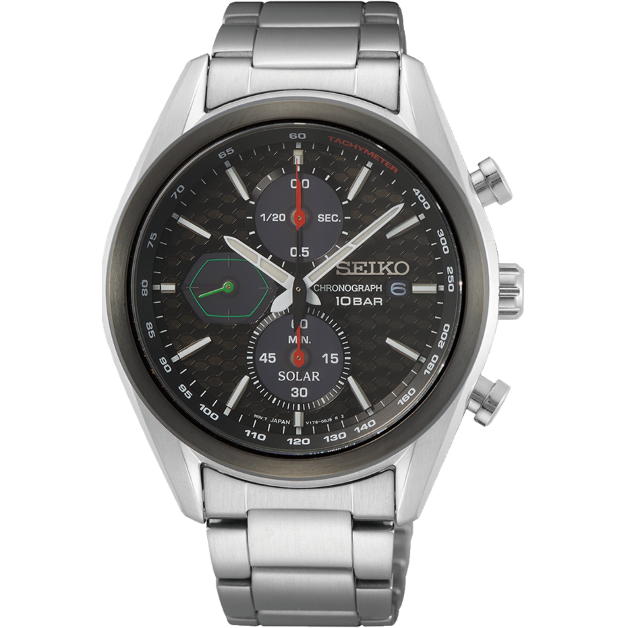 Seiko Conceptual Solar Quartz Black Chronograph Dial Steel Bracelet Men's Watch SSC803P1