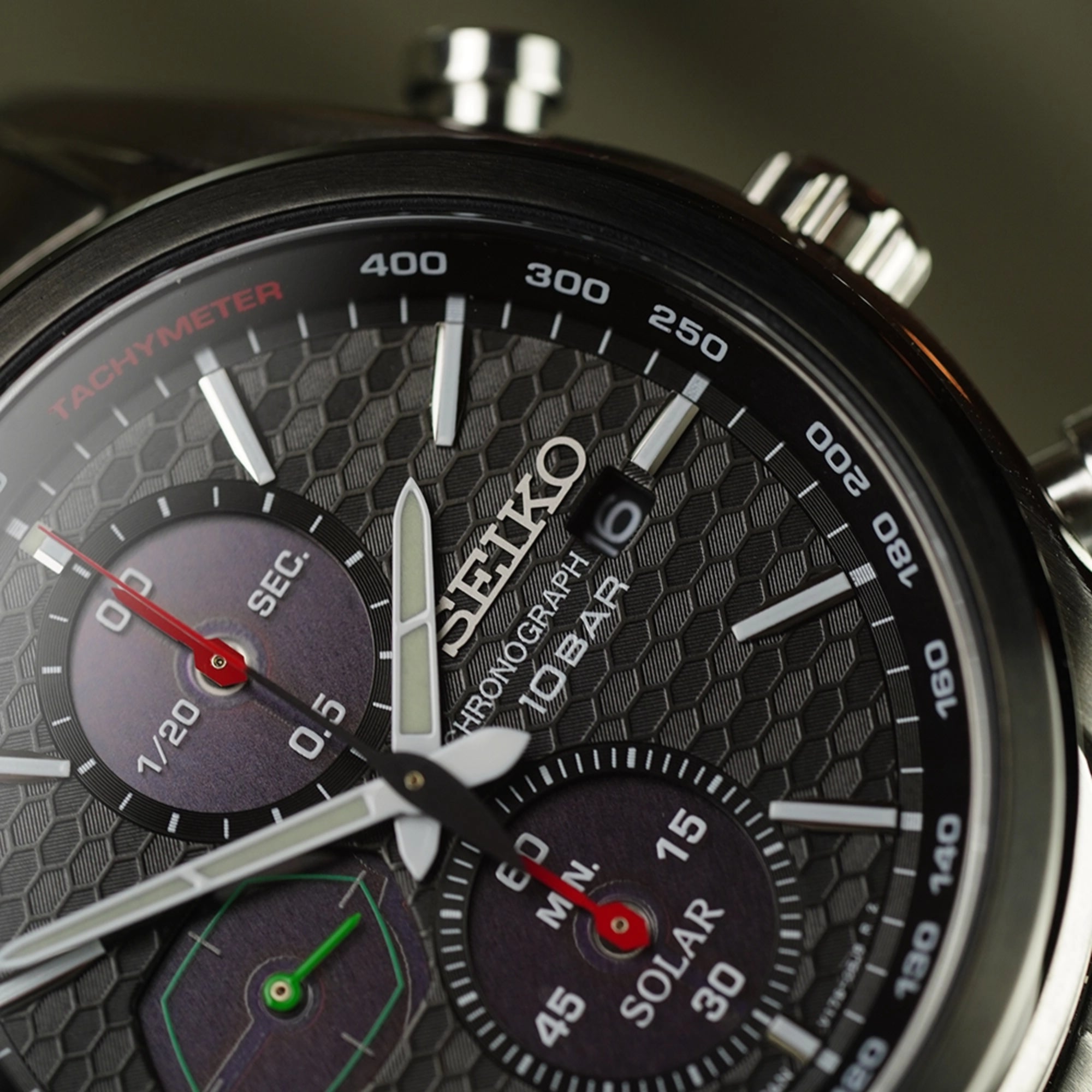 Seiko Conceptual Solar Quartz Black Chronograph Dial Steel Bracelet Men's Watch SSC803P1