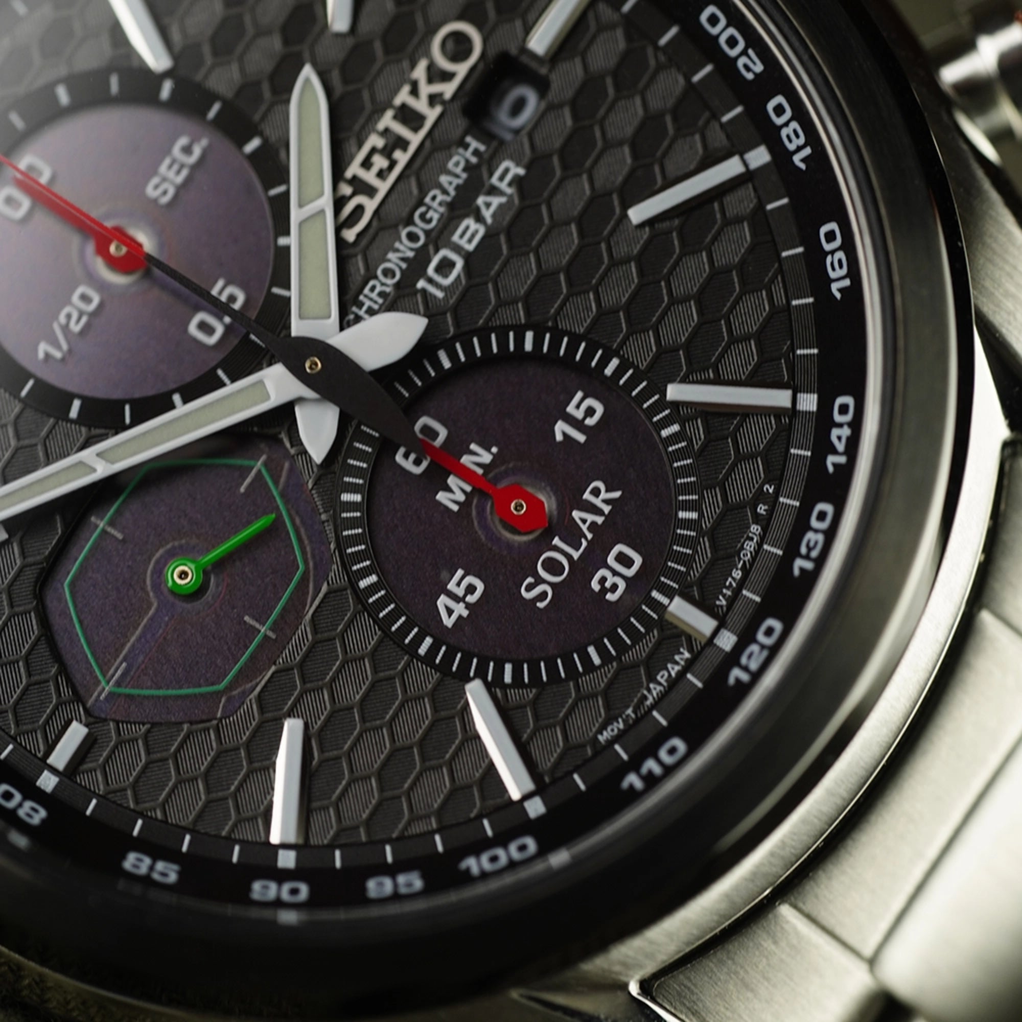 Seiko Conceptual Solar Quartz Black Chronograph Dial Steel Bracelet Men's Watch SSC803P1