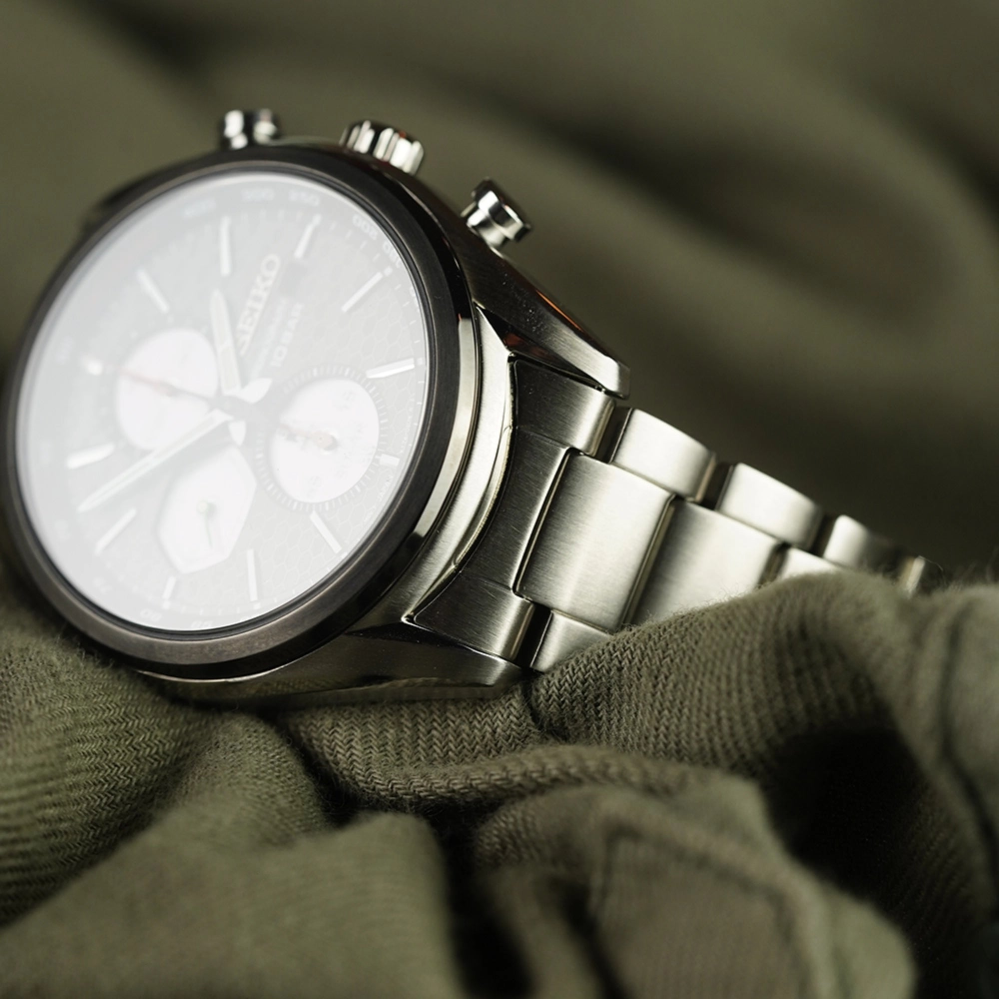 Seiko Conceptual Solar Quartz Black Chronograph Dial Steel Bracelet Men's Watch SSC803P1