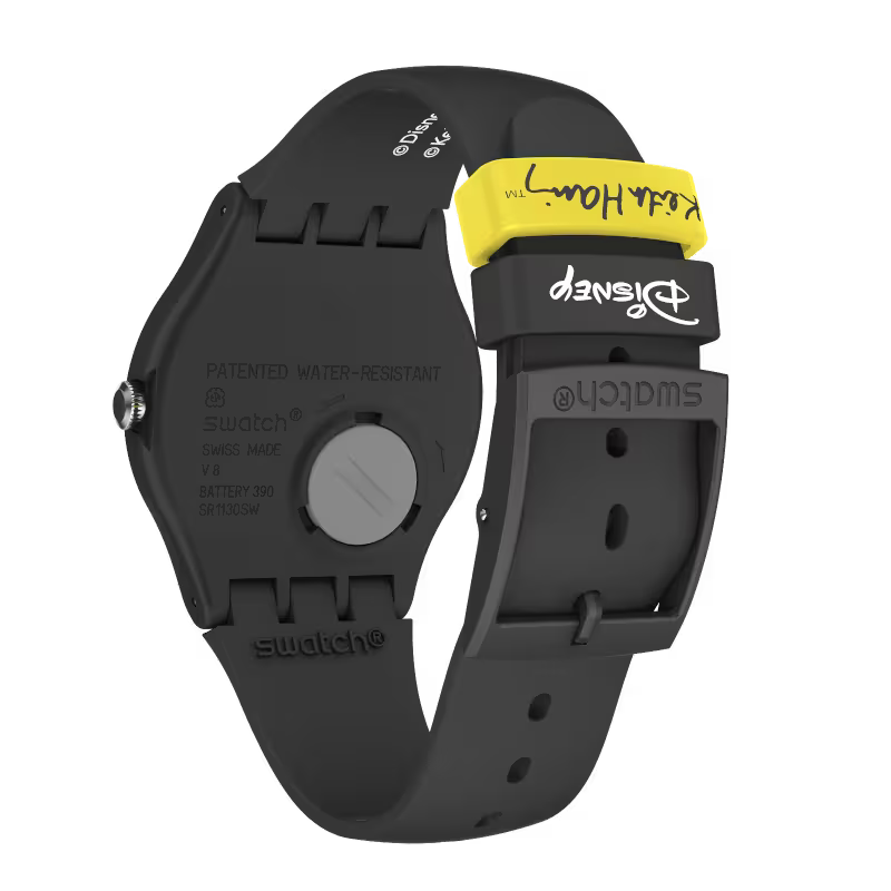Swatch Keith Haring X Disney Mickey Blanc Sur Noir Black Dial Silicone Strap Unisex Watch SUOZ337