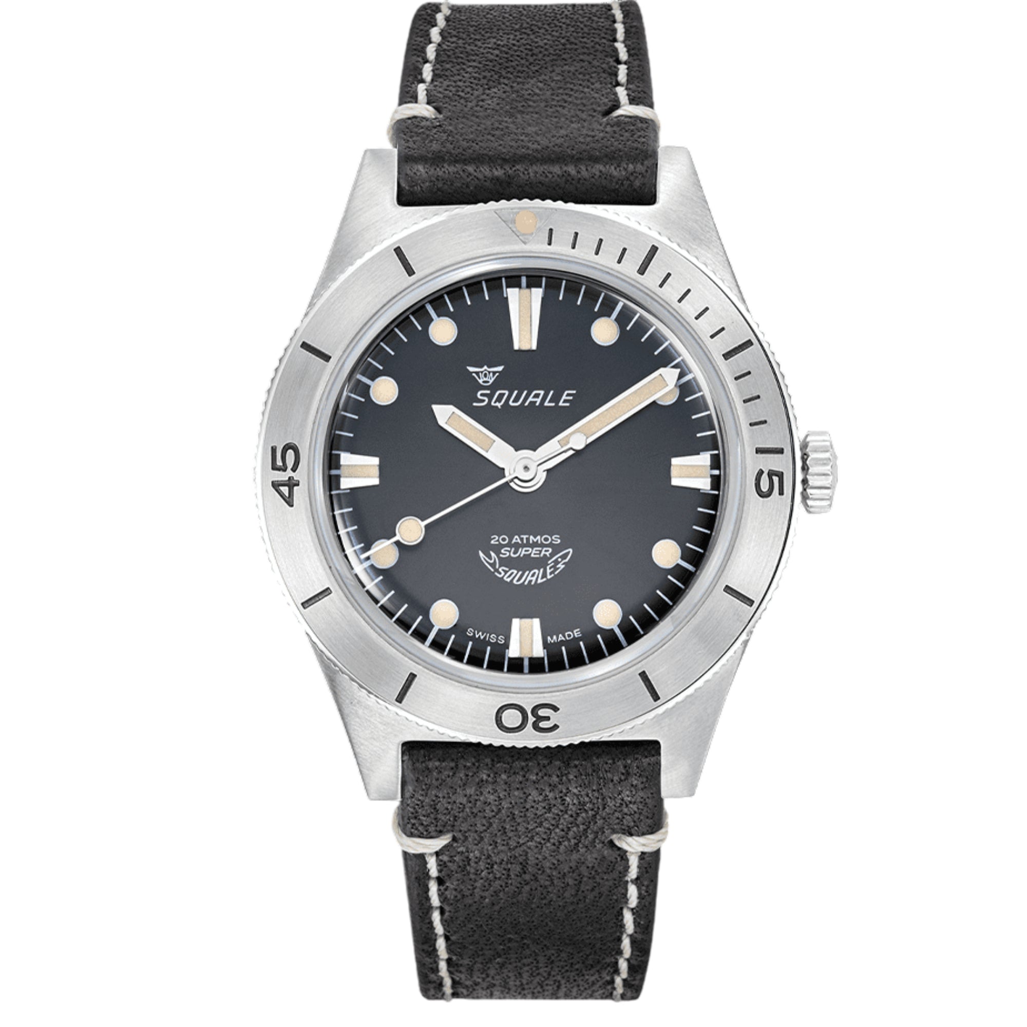 Squale Super-Squale Sunray Automatic Black Dial Leather Strap Men's Watch SUPERSSBK.PN
