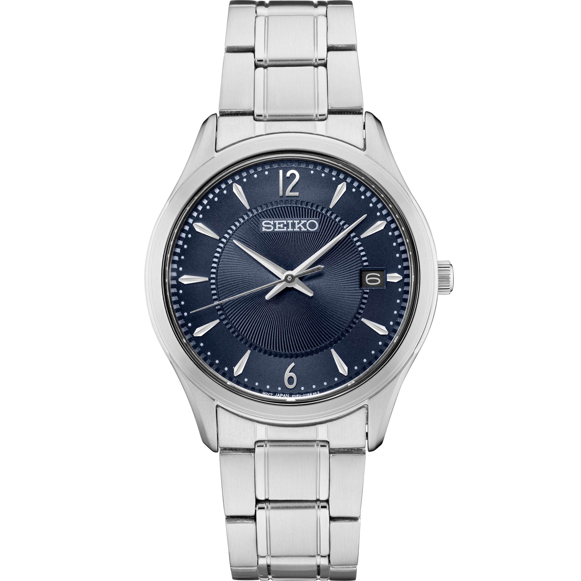 Seiko Essentials 39.4mm blue sunburst dial slim stainless steel quartz watch SUR419P1