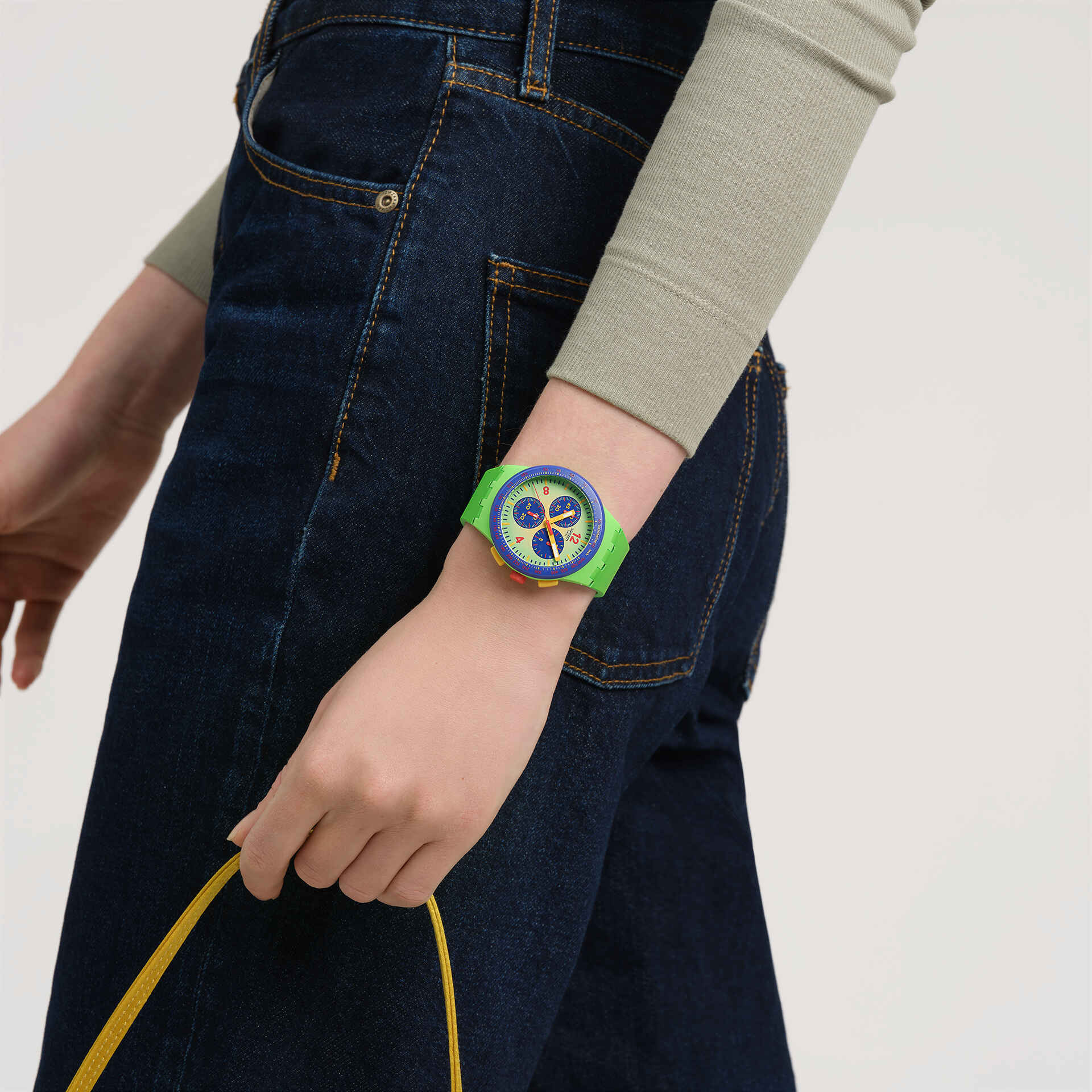 Swatch Flowing Freshly Green Dial Silicone Strap Unisex Watch SUSG101