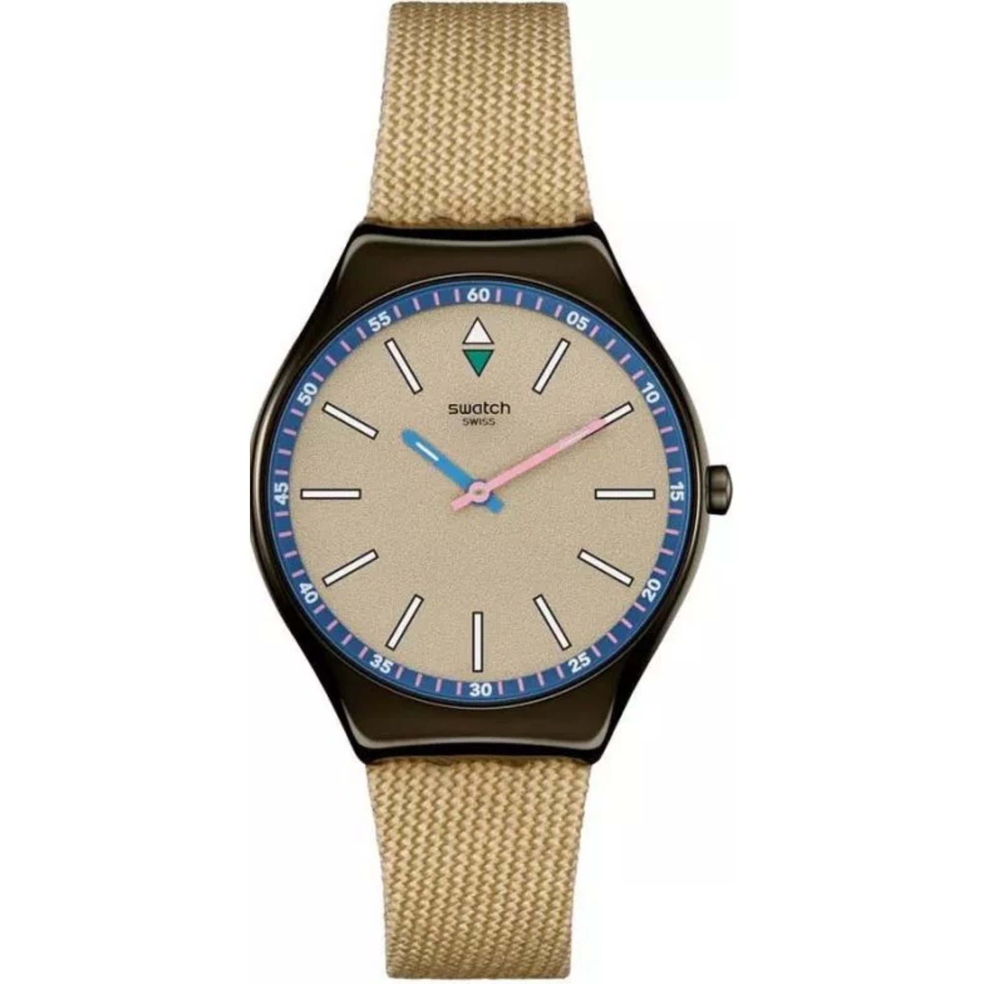 Swatch Sunbaked Sandstone Quartz Beige Dial Textile Strap Unisex Watch SYXM100