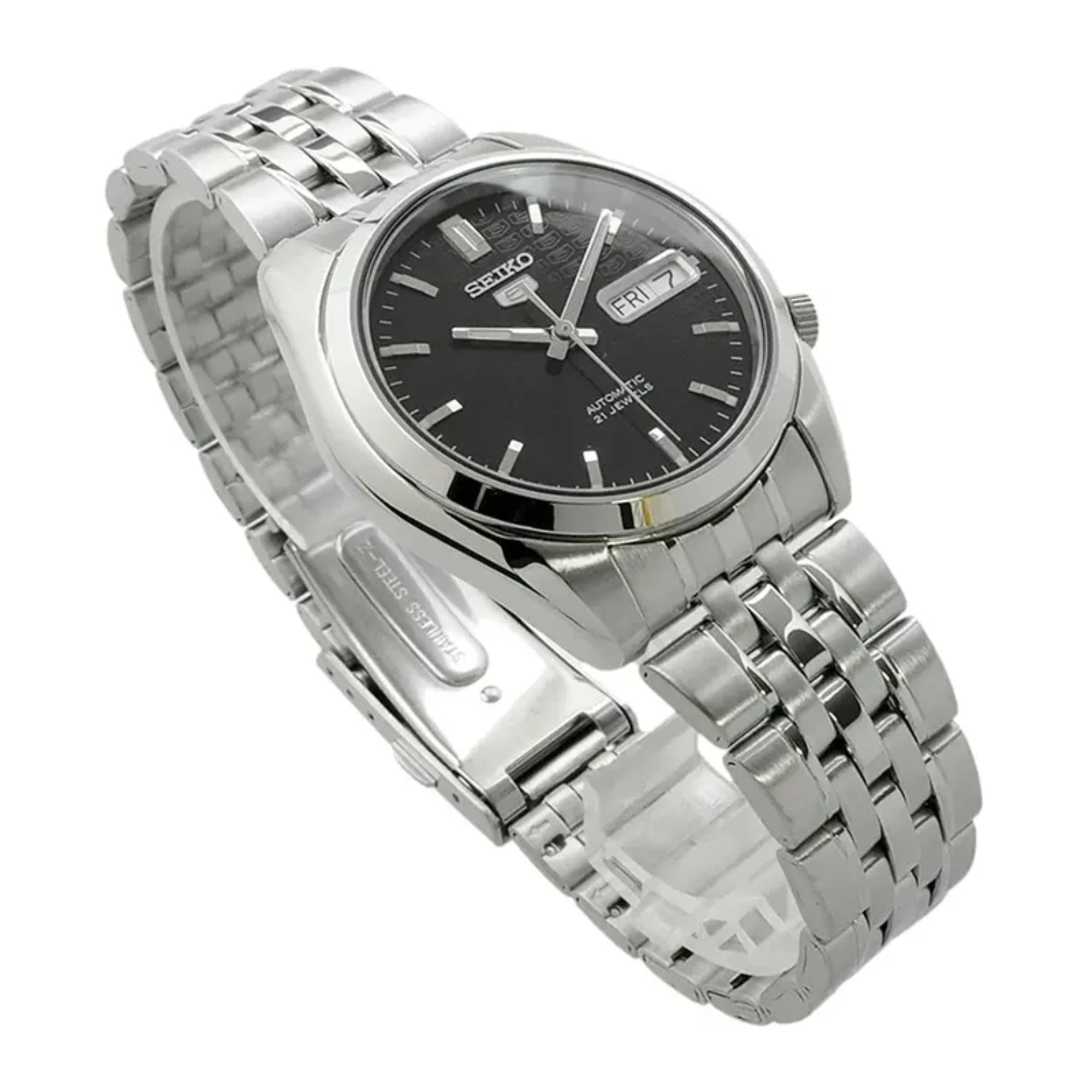 Seiko 5 Automatic Black Dial Steel Strap Men's Watch SNK361K1