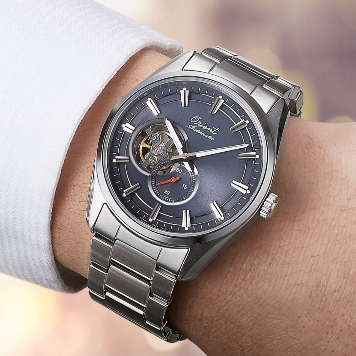 Orient Stretto Semi Skeleton 75th Anniversary Limited Edition Grey Dial Steel Strap Men's Watch RA-AR0012N30B