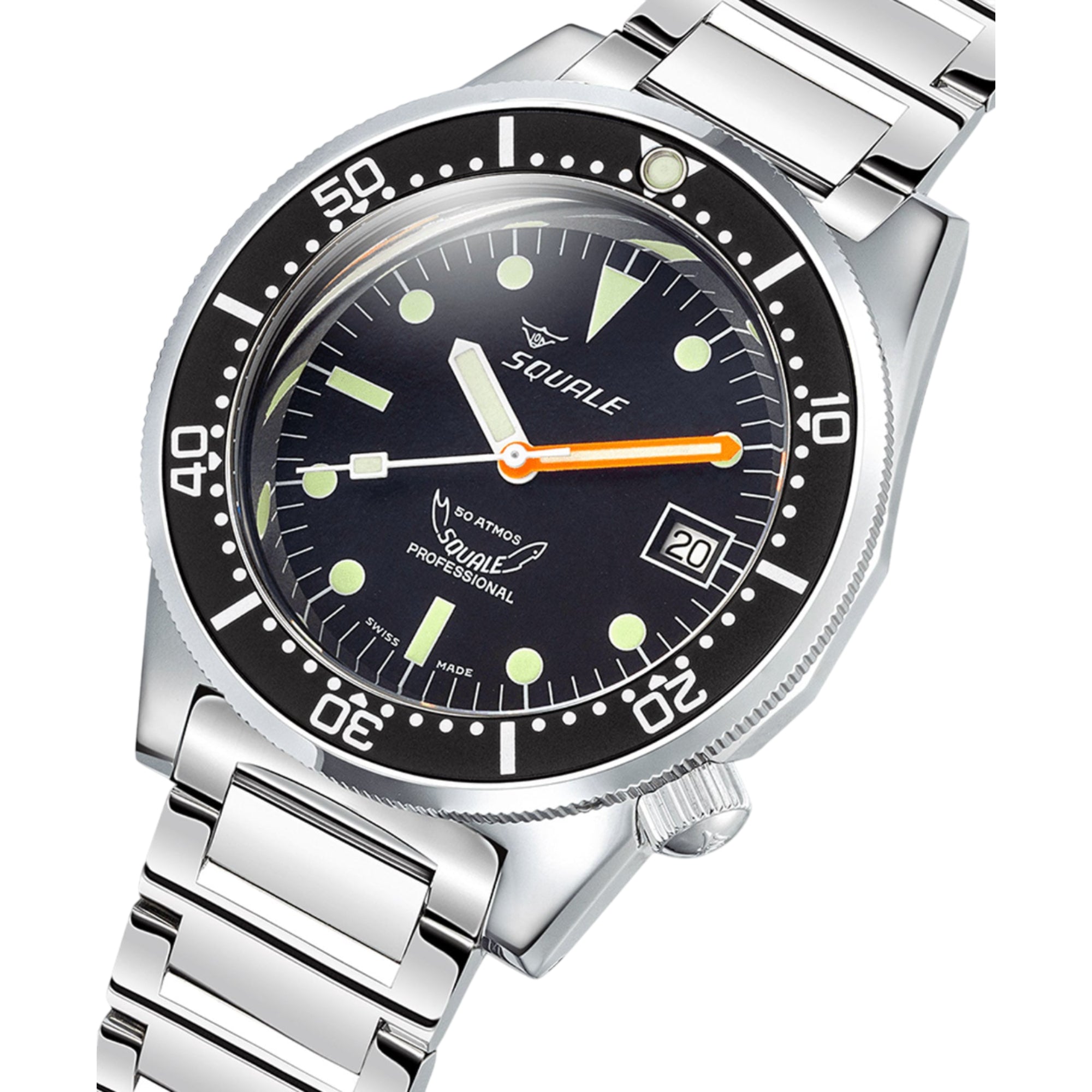 Squale 1521 Classic Automatic Black Dial Steel Strap Men's Watch 1521CL.SQ20L