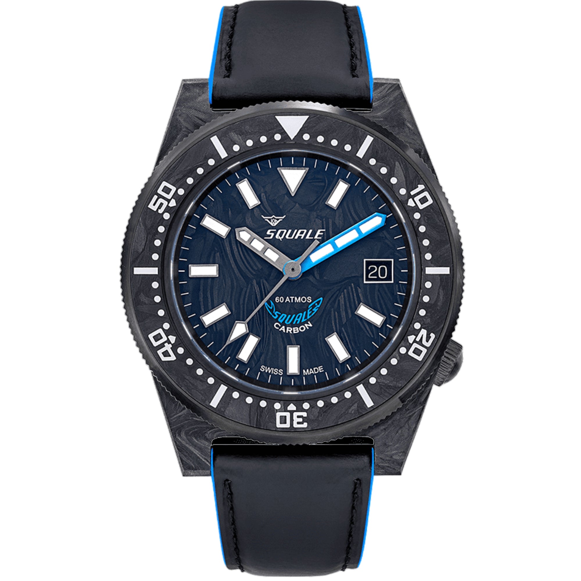 Squale T-183 Forged Carbon Blue Automatic Blue Carbon Dial Leather Strap Men's Watch T183AFCBL.RLBL