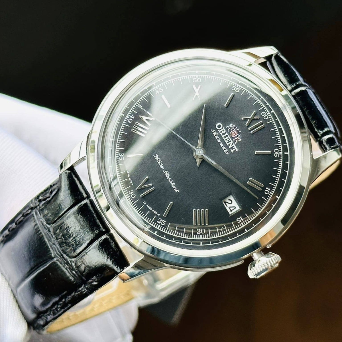 ORIENT Classic Bambino 2nd Generation Version 2 Automatic Black Dial Leather Strap Men's Watch TAC0000AB0