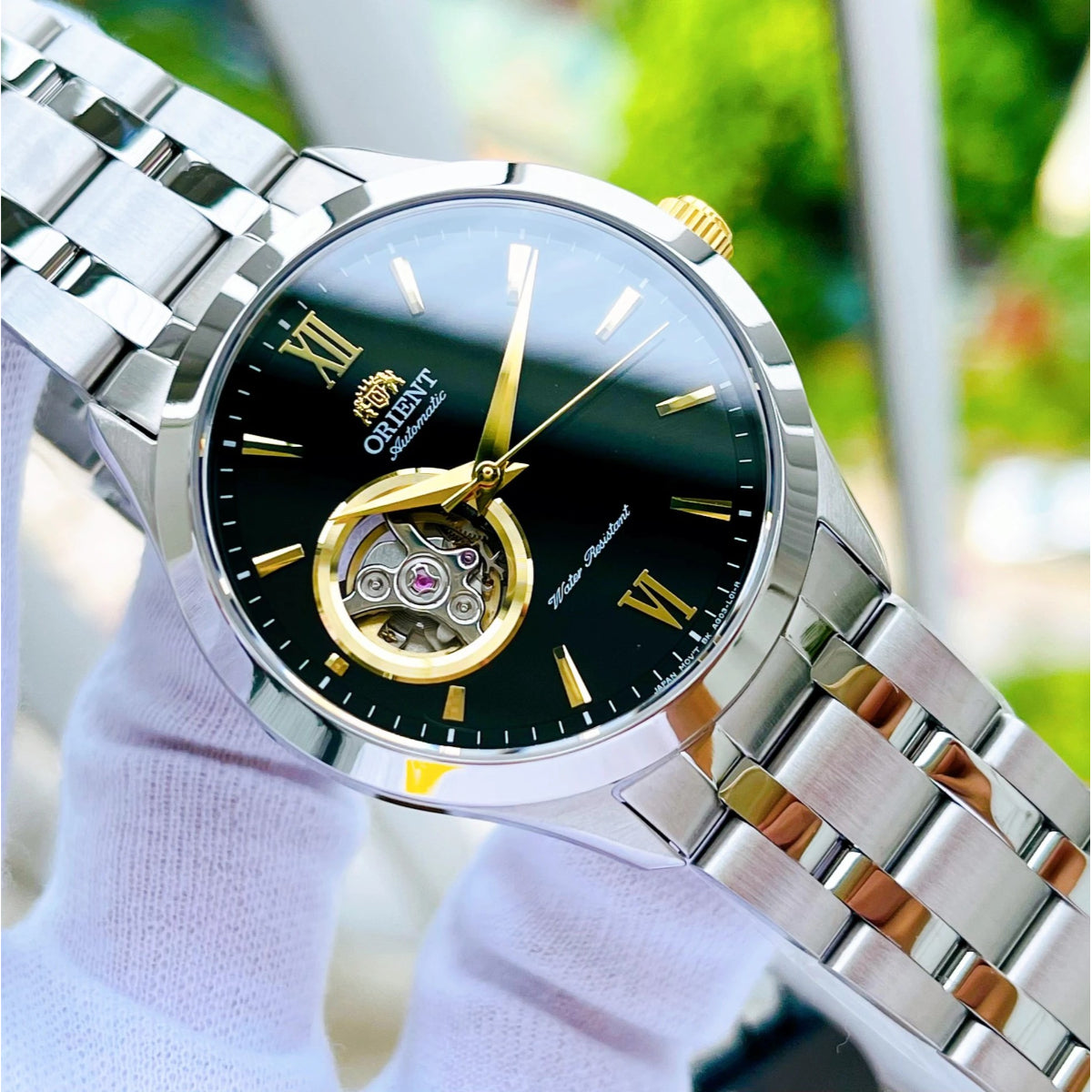 Orient Contemporary Open Heart Black Dial Steel Strap Men's Watch TAG03002B0