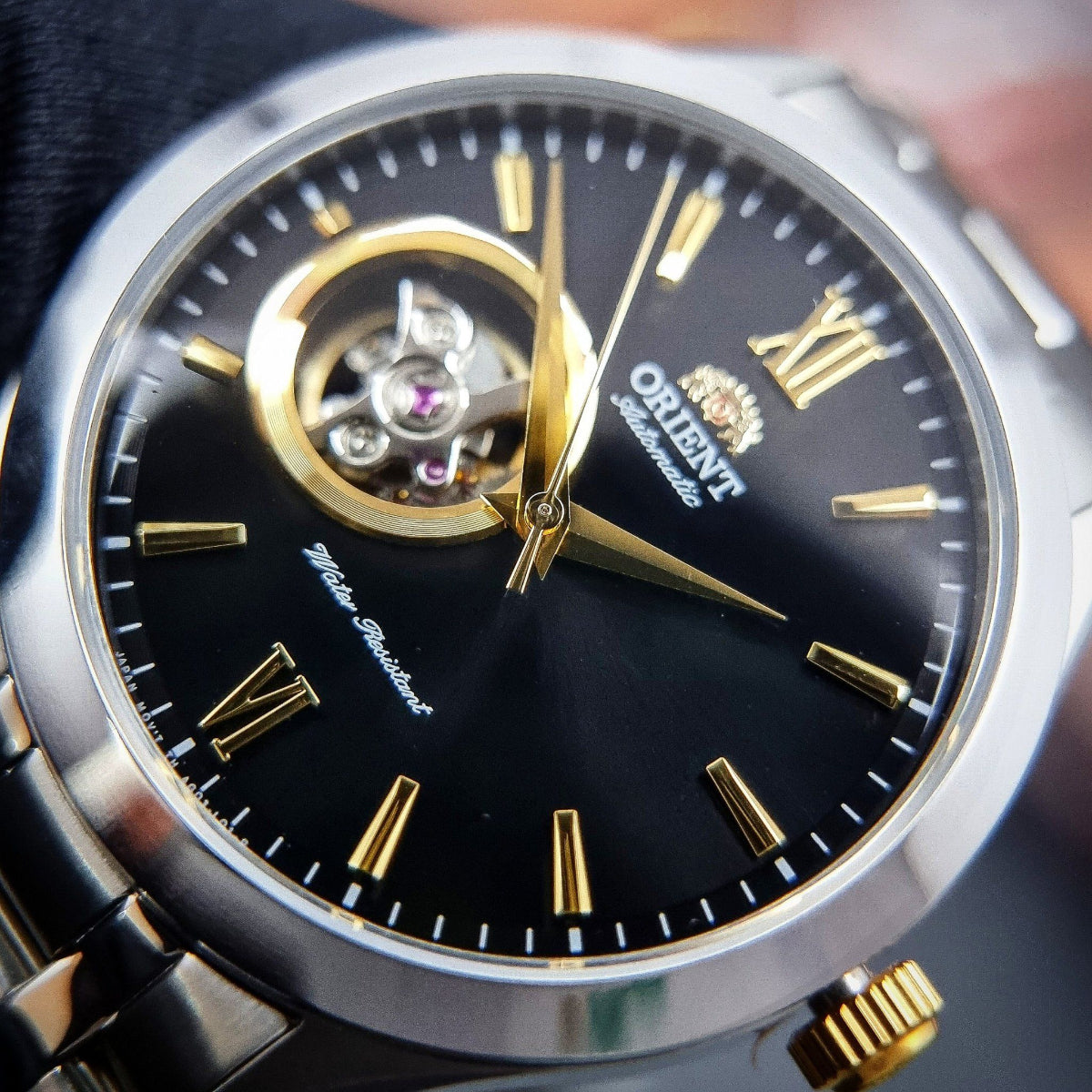 Orient Contemporary Open Heart Black Dial Steel Strap Men's Watch TAG03002B0