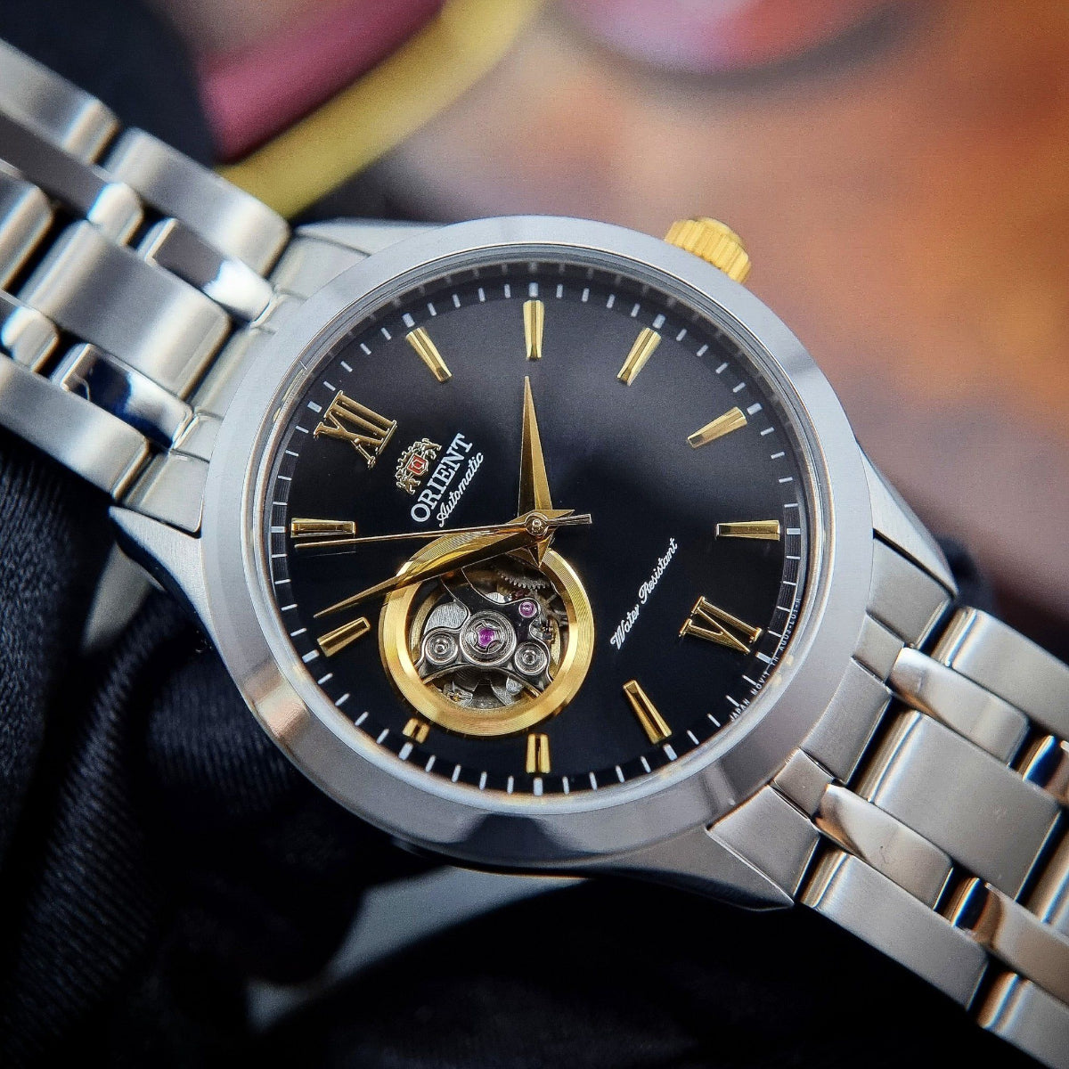 Orient Contemporary Open Heart Black Dial Steel Strap Men's Watch TAG03002B0