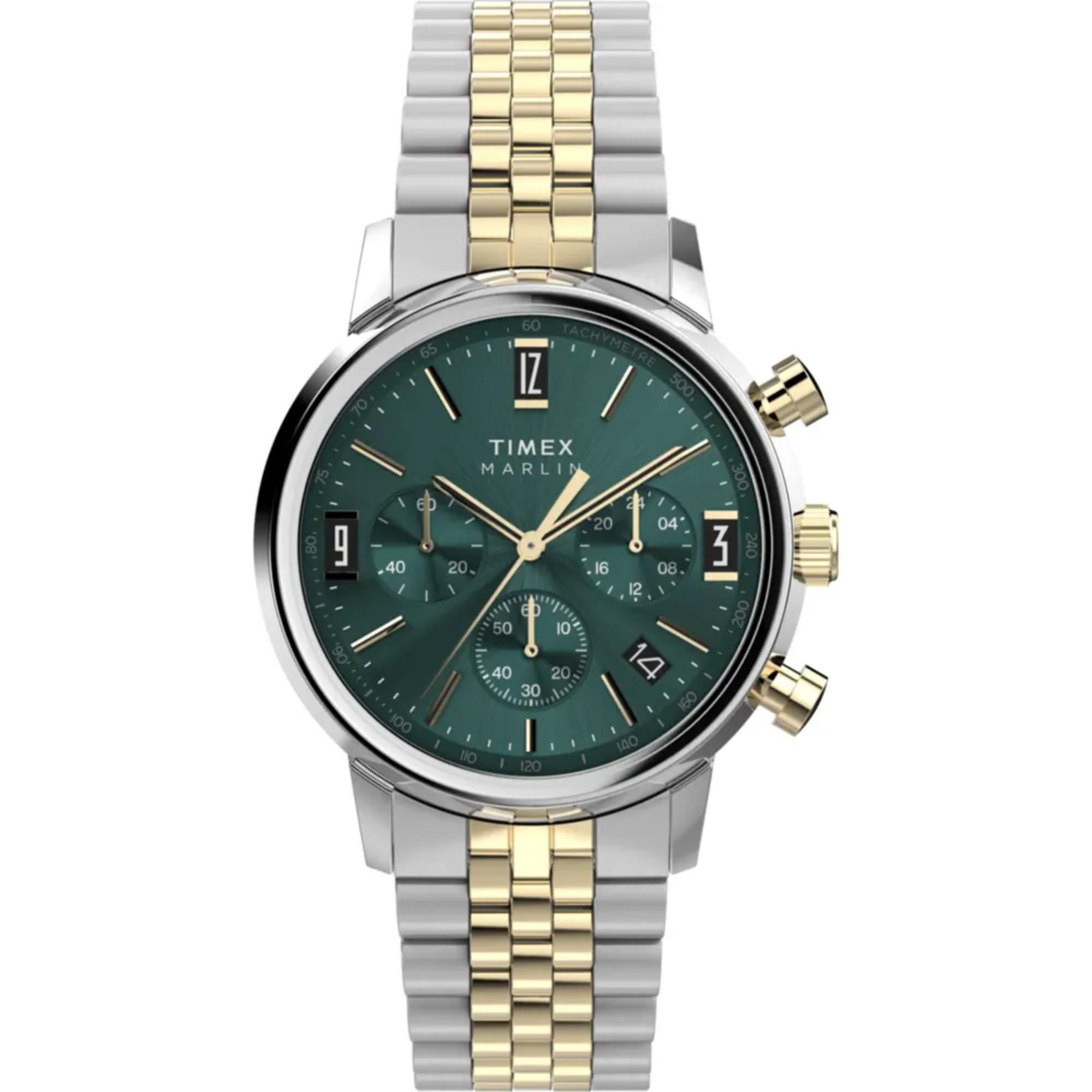 Timex Marlin Quartz Chronograph Green Dial Steel Strap Men’s Watch TW2W60000