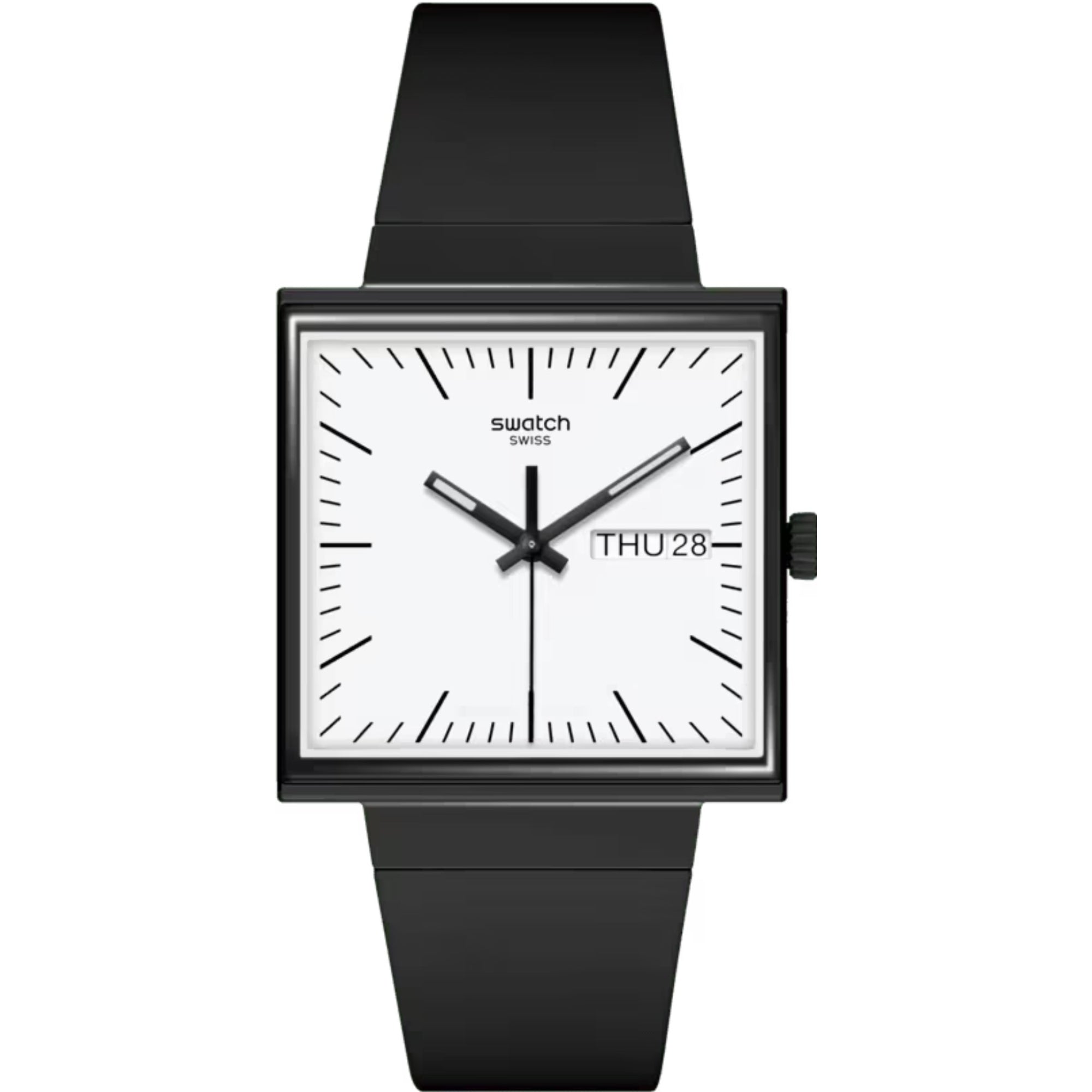Swatch WHAT IF...BLACK? Square Bioceramic White Dial Unisex Watch SO34B700
