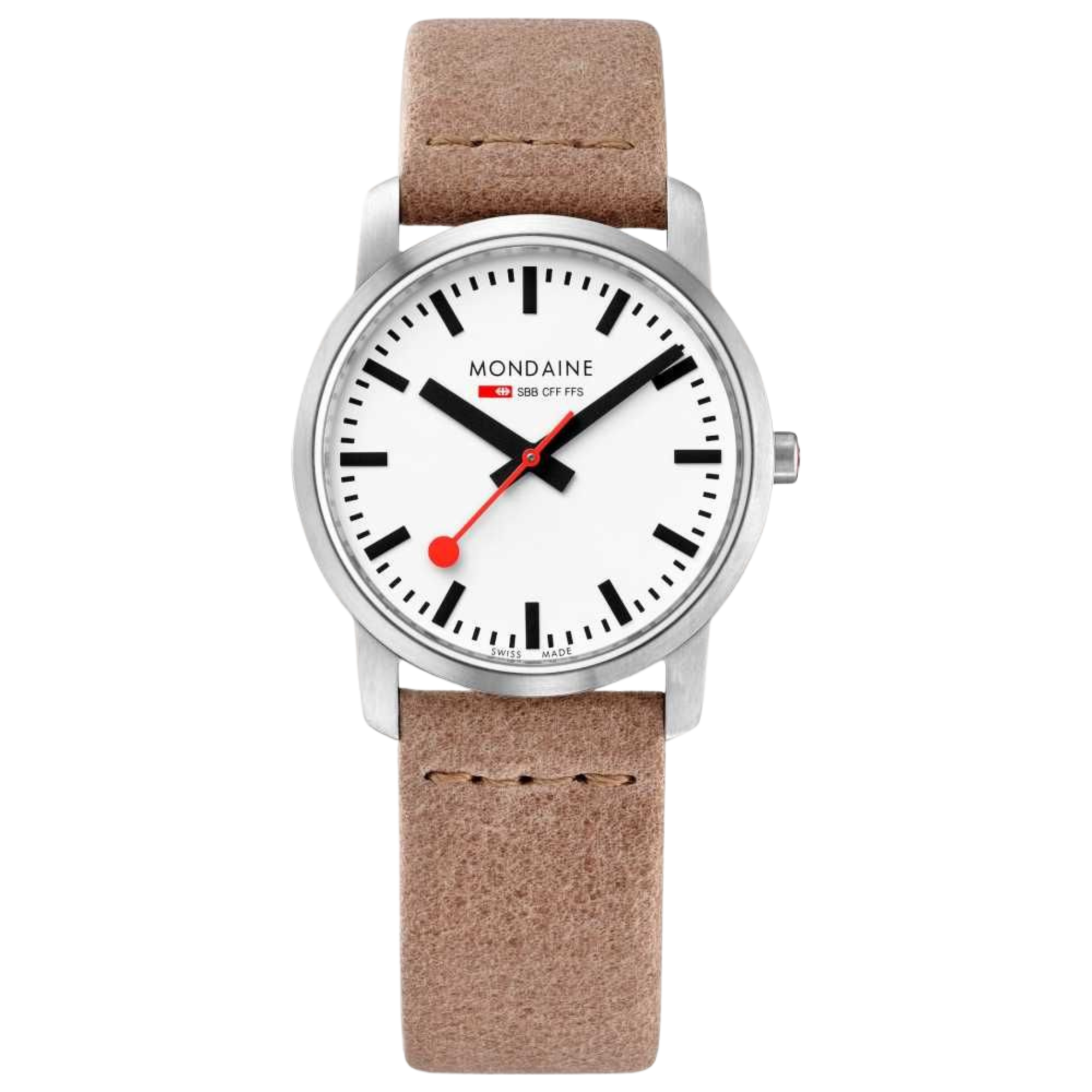 Mondaine Simply Elegant Quartz White Dial Brown Leather Strap Unisex Watch A400.30351.16SBG