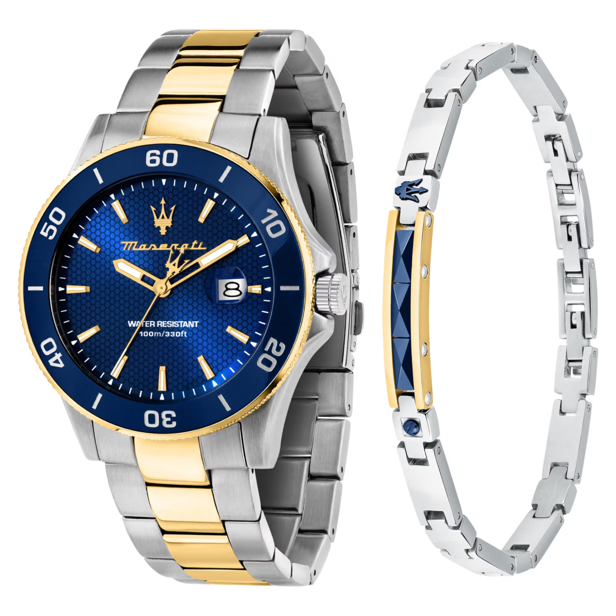 Maserati Competizione Quartz Blue Dial Two Tone Steel Bracelet Men's Watch R8873600007