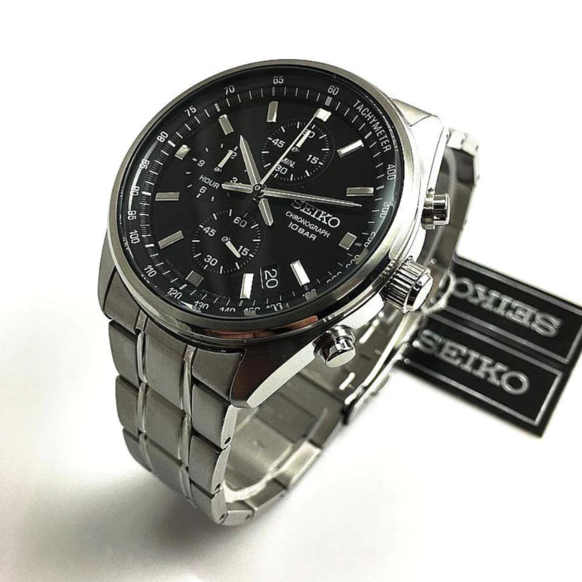 Seiko Conceptual Quartz Chronograph Black Dial Steel Strap Men's Watch SSB379P1