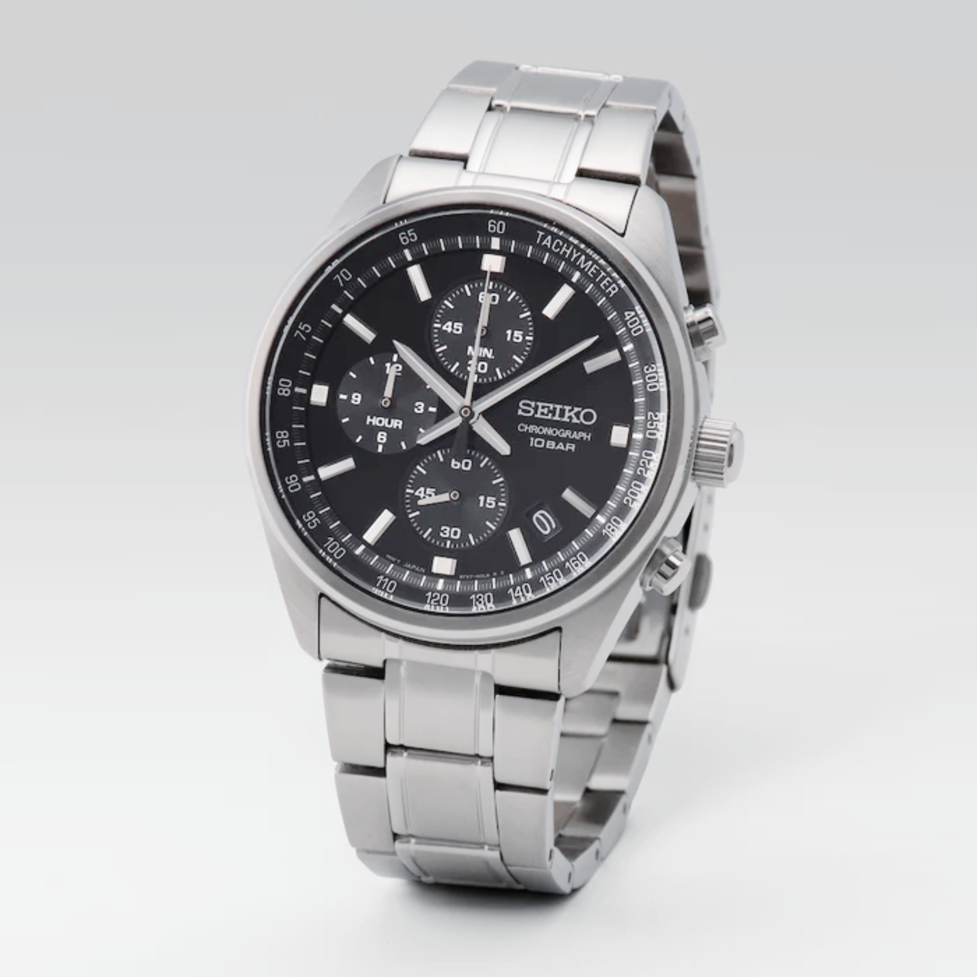 Seiko Conceptual Quartz Chronograph Black Dial Steel Strap Men's Watch SSB379P1