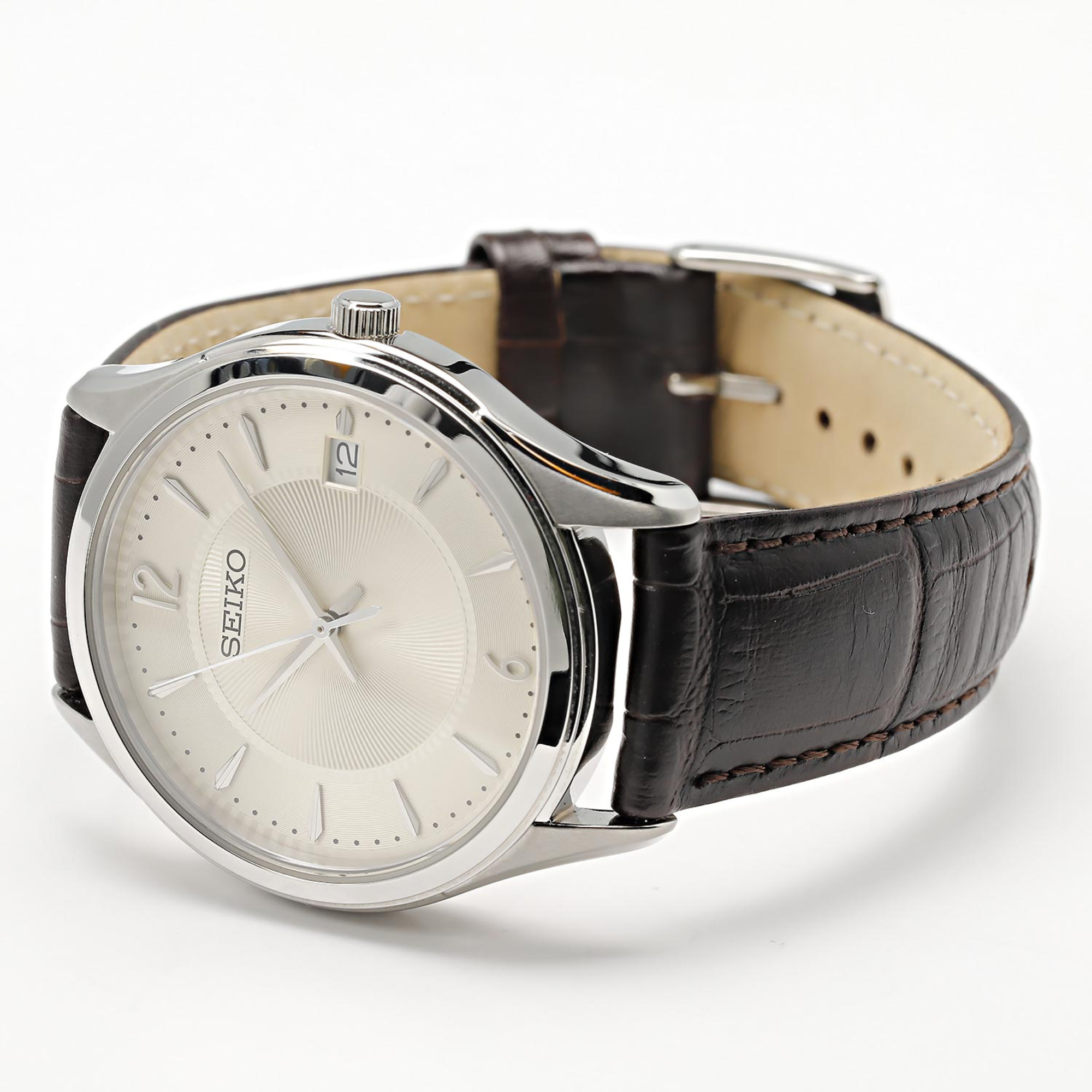 Seiko Conceptual Quartz Ivory Dial Brown Leather Strap Men's Watch SUR421P1