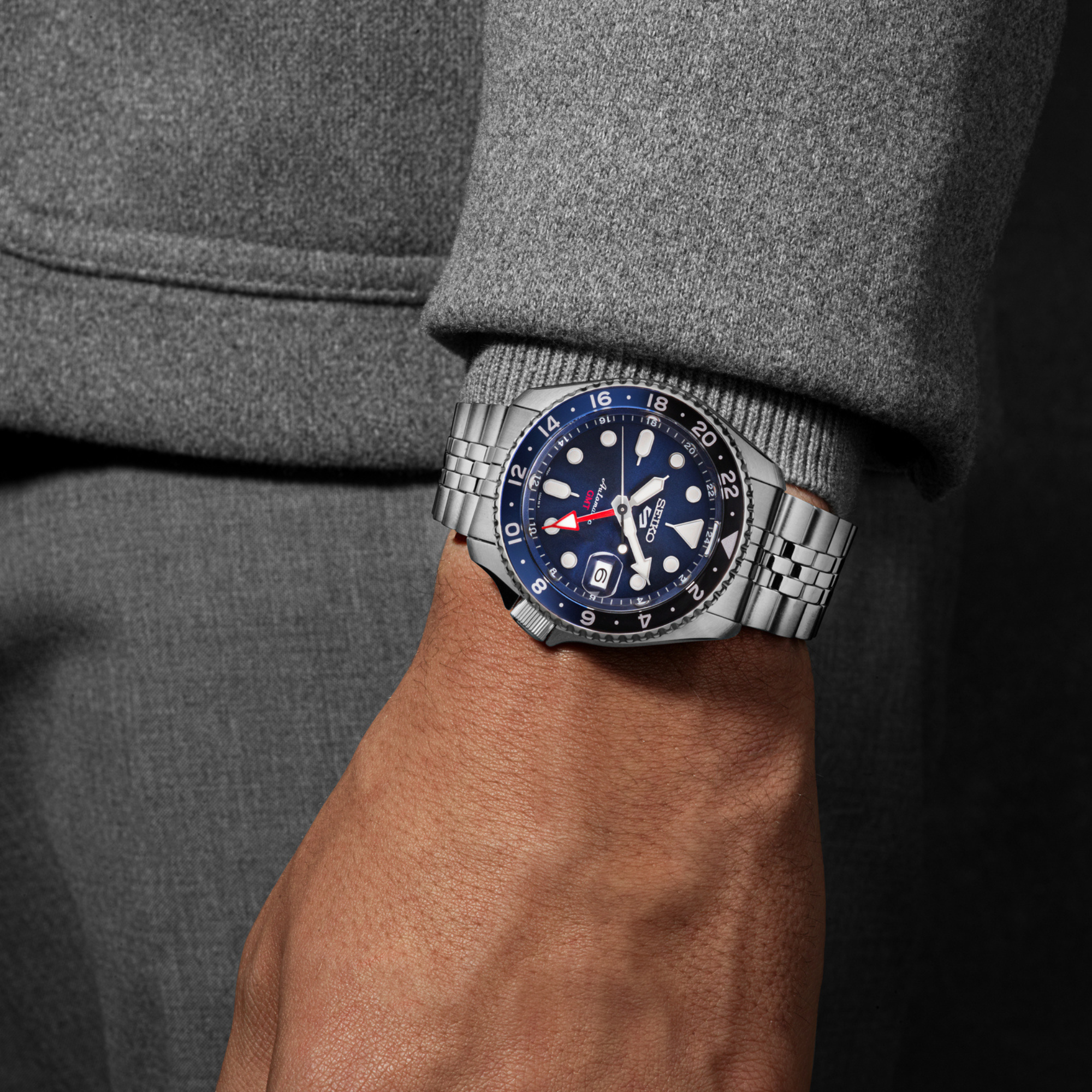 Seiko 5 Sports GMT Automatic Blue Dial Stainless Steel Bracelet Men's Watch SSK003K1