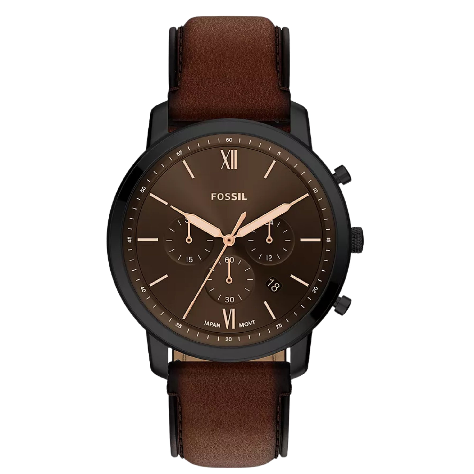 Fossil Neutra 44mm Chronograph Black Dial Leather Watch FS6163