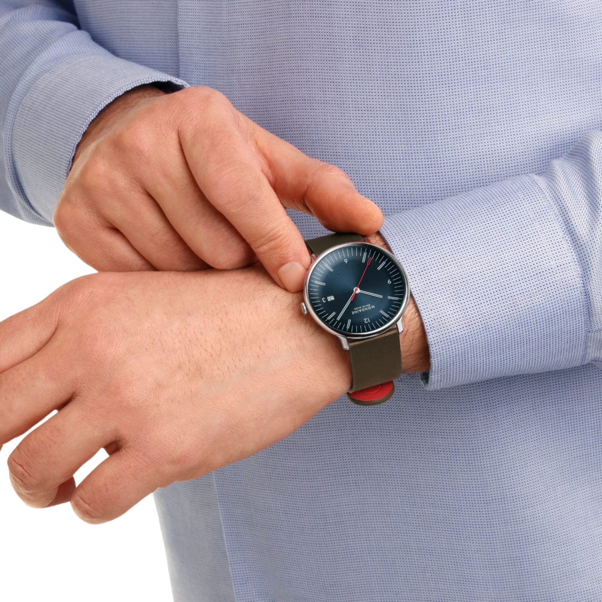 Mondaine Doppio 41mm Blue Dial Leather Mens Quartz Watch MLE.41240.LGV