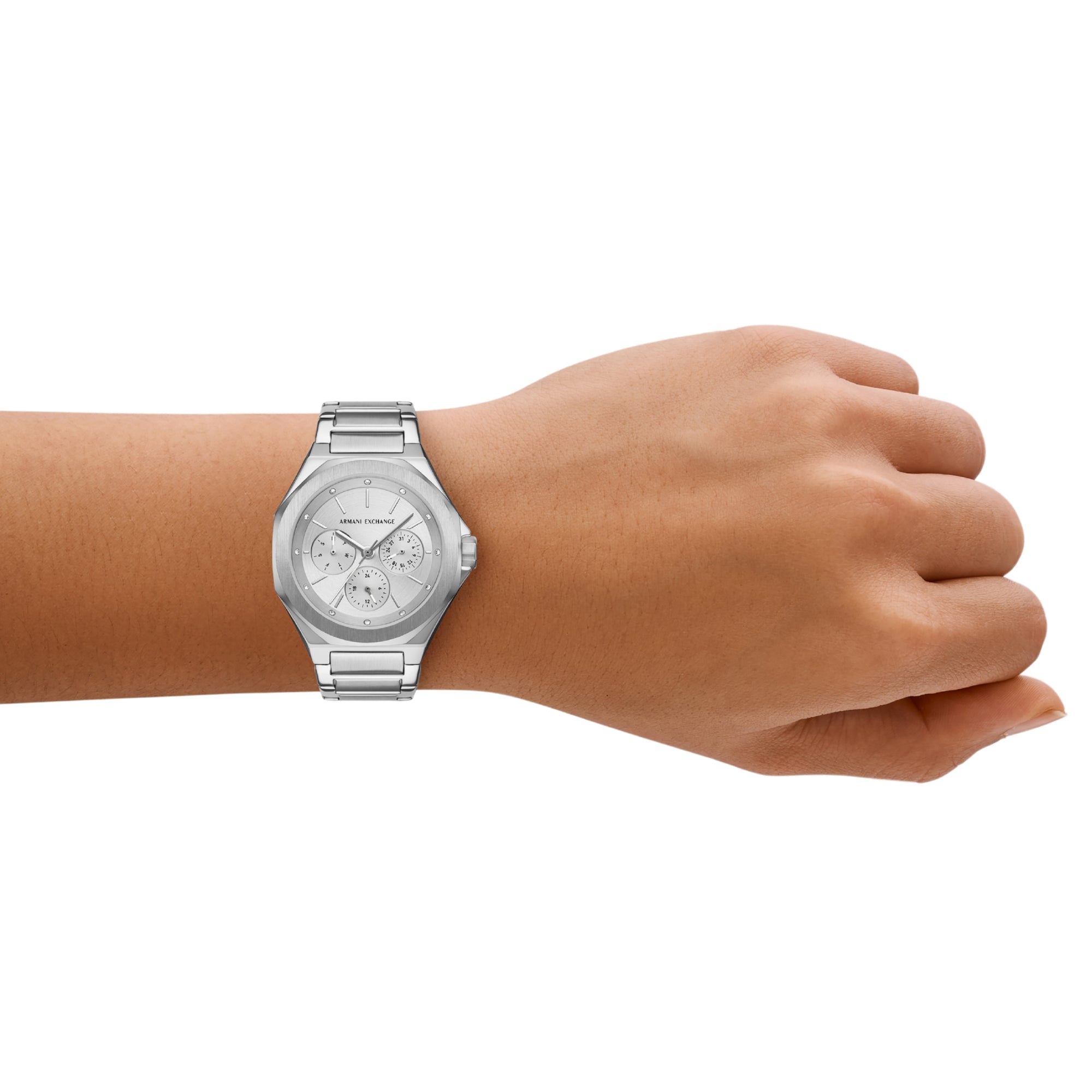 Armani Exchange Sync 36mm Chronograph Silver Dial Steel Ladies Quartz Watch AX4622