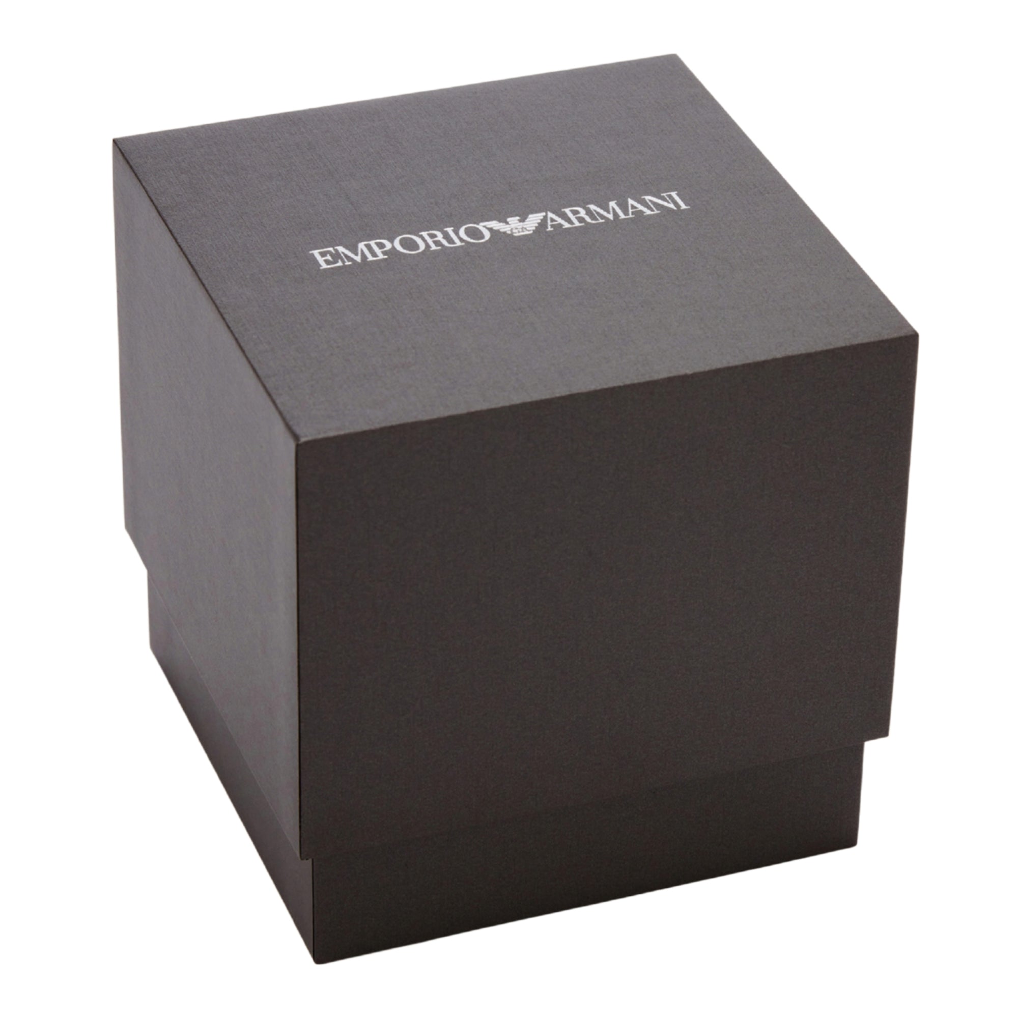 Emporio Armani watch gift box, gray lid with logo branding